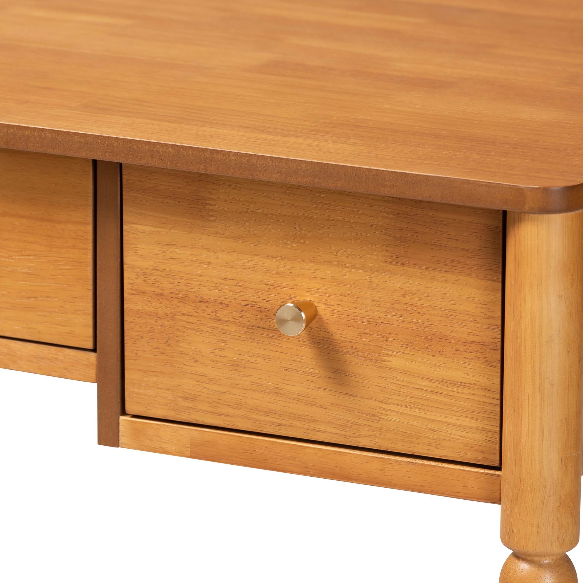 Baxton Studio Lucera Bobbin Writing Desk - 3-Drawer Home Office Desk with Spindle Frame, Oak Brown