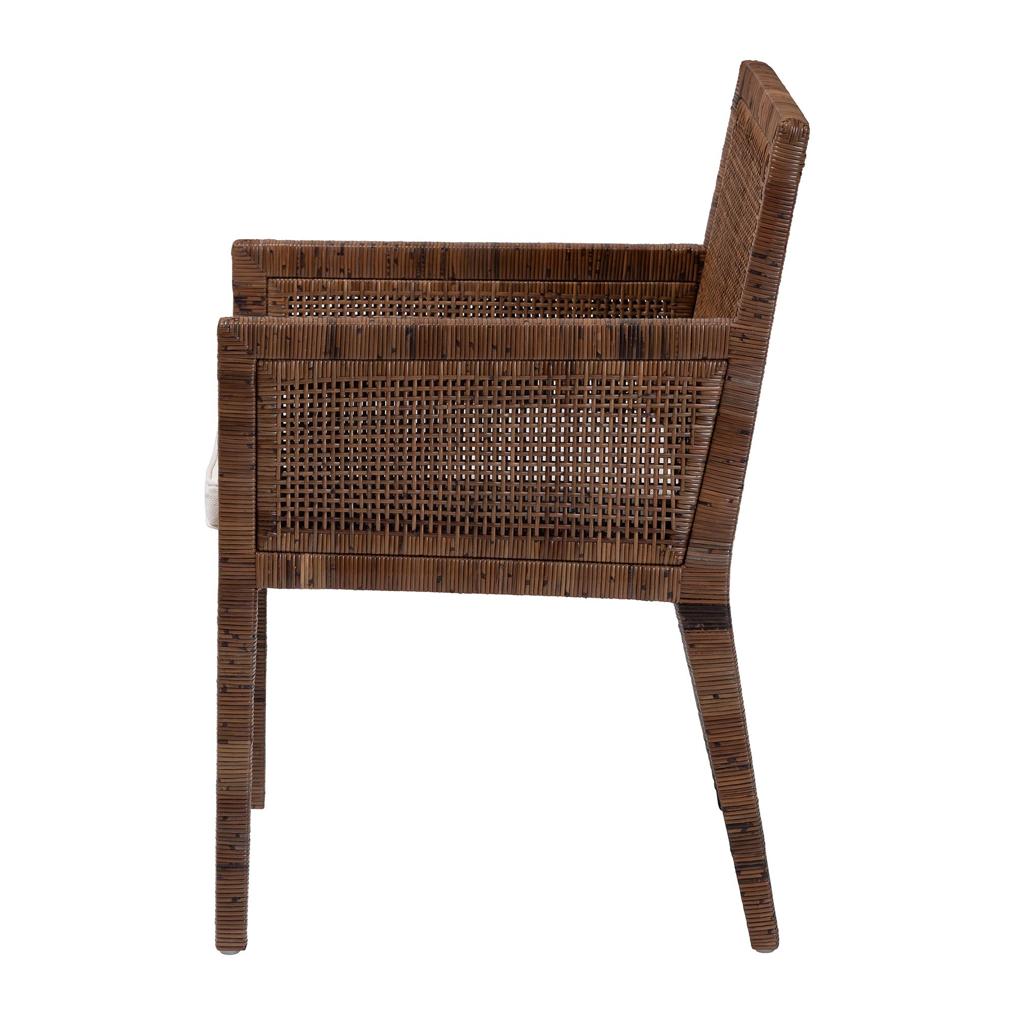 bali & pari Karis Rattan Dining Chair with Cushion - Handwoven Wicker Armchair with Mahogany Wood Frame, Coastal Boho Style Indoor Seating, Antique Coffee