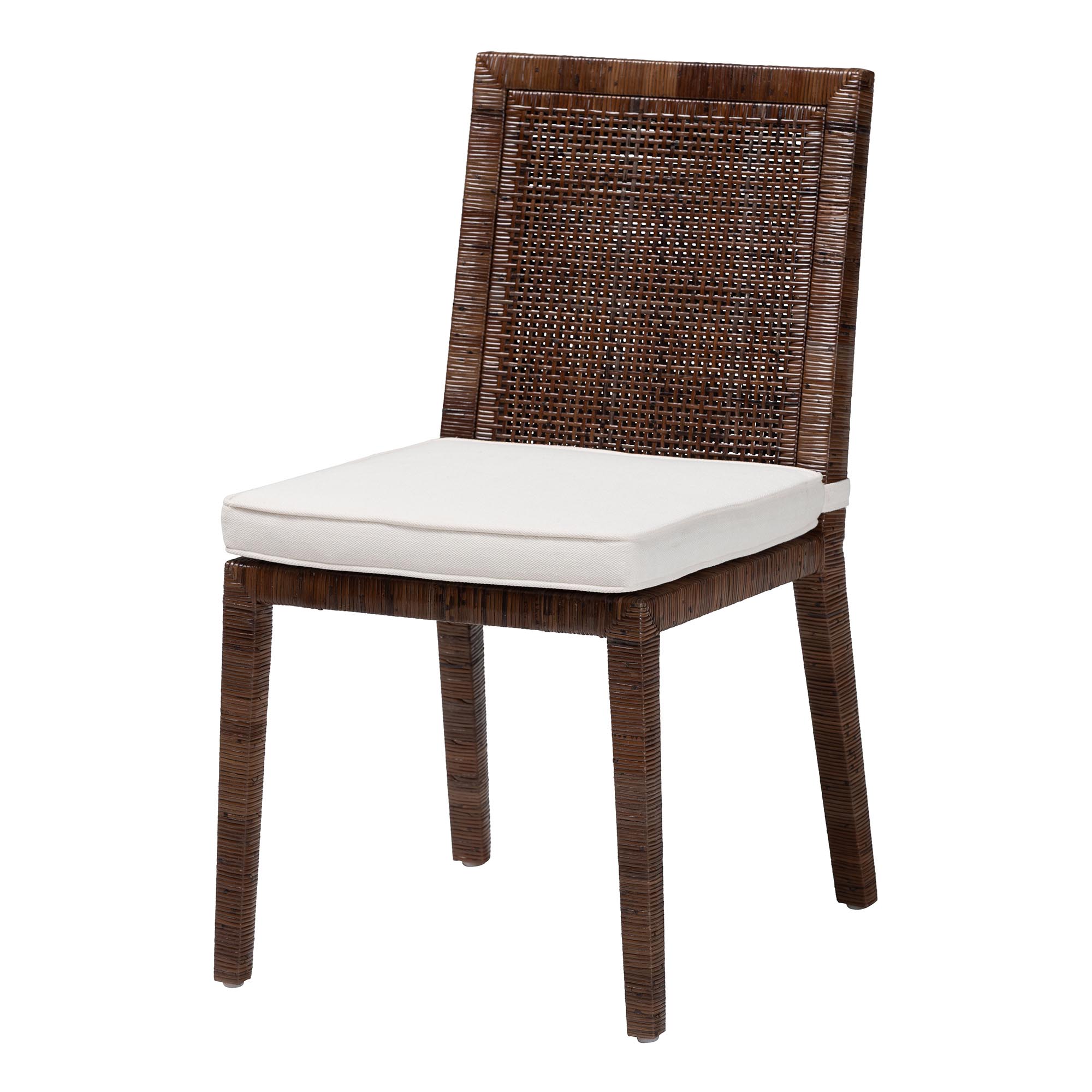 bali & pari Sofia Rattan Dining Chair with Cushion - Handwoven Wicker Side Chair with Mahogany Wood Frame, Coastal Boho Style Indoor Seating, Antique Coffee