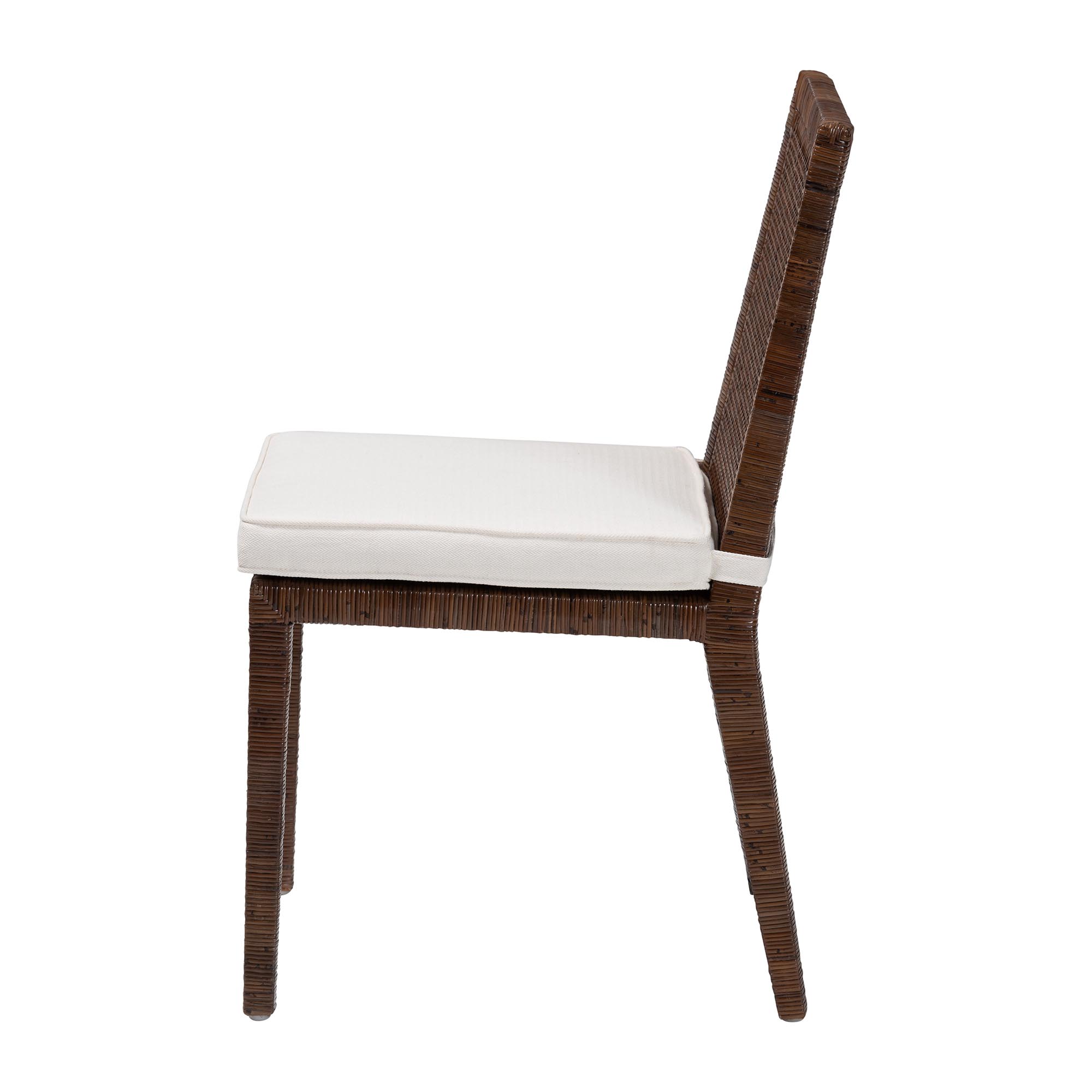 bali & pari Sofia Rattan Dining Chair with Cushion - Handwoven Wicker Side Chair with Mahogany Wood Frame, Coastal Boho Style Indoor Seating, Antique Coffee