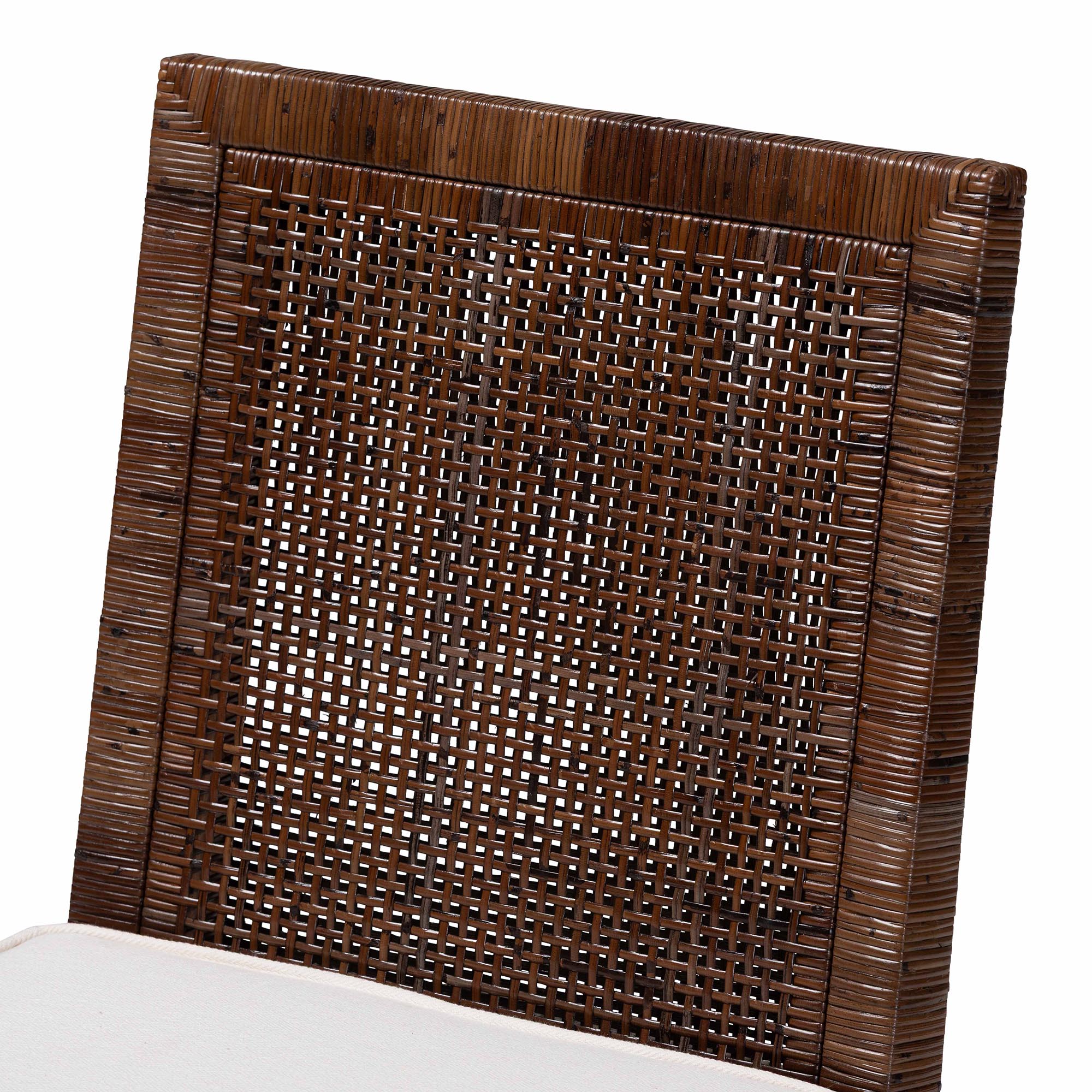 bali & pari Sofia Rattan Dining Chair with Cushion - Handwoven Wicker Side Chair with Mahogany Wood Frame, Coastal Boho Style Indoor Seating, Antique Coffee