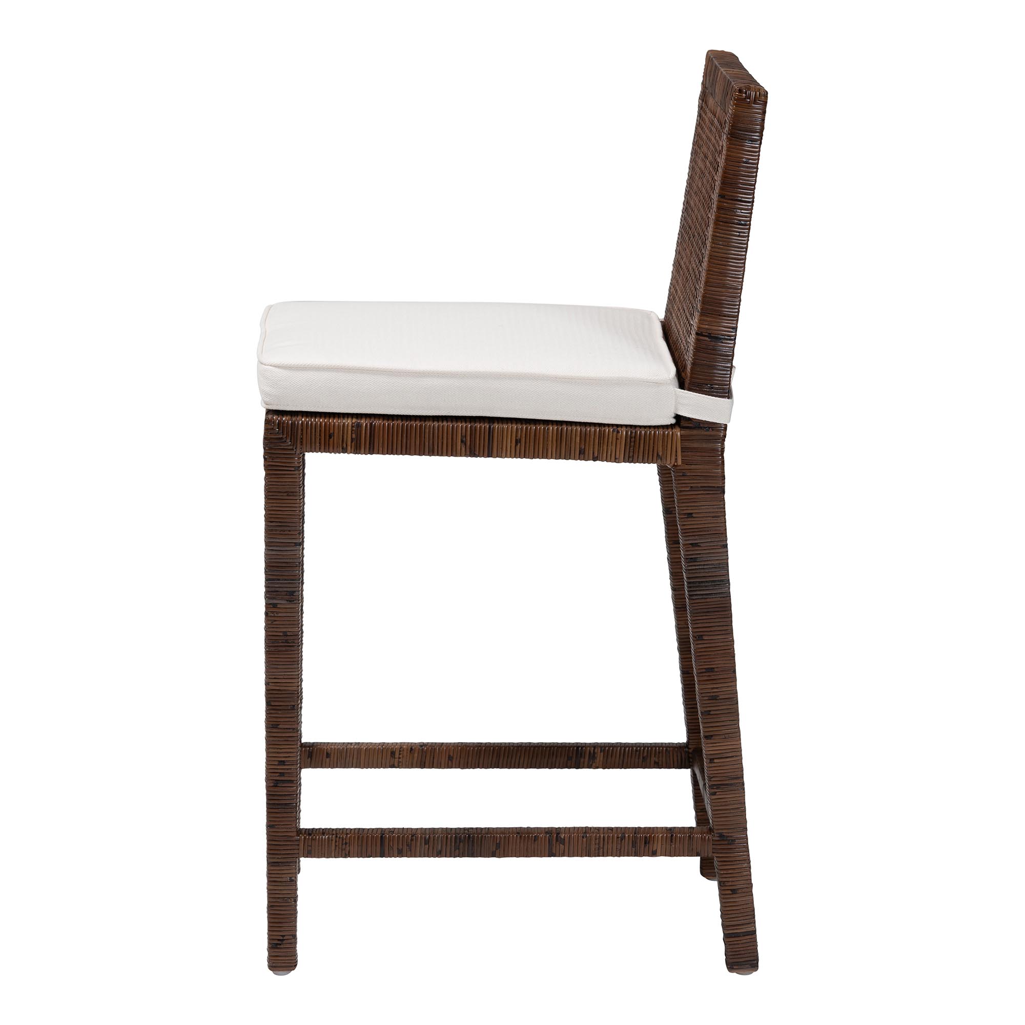 bali & pari Sofia Rattan Counter Stool with Mahogany Wood Frame - Handwoven Wicker Counter Height Chair with Cushion, Coastal Boho Style Kitchen Island Seating, Antique Coffee