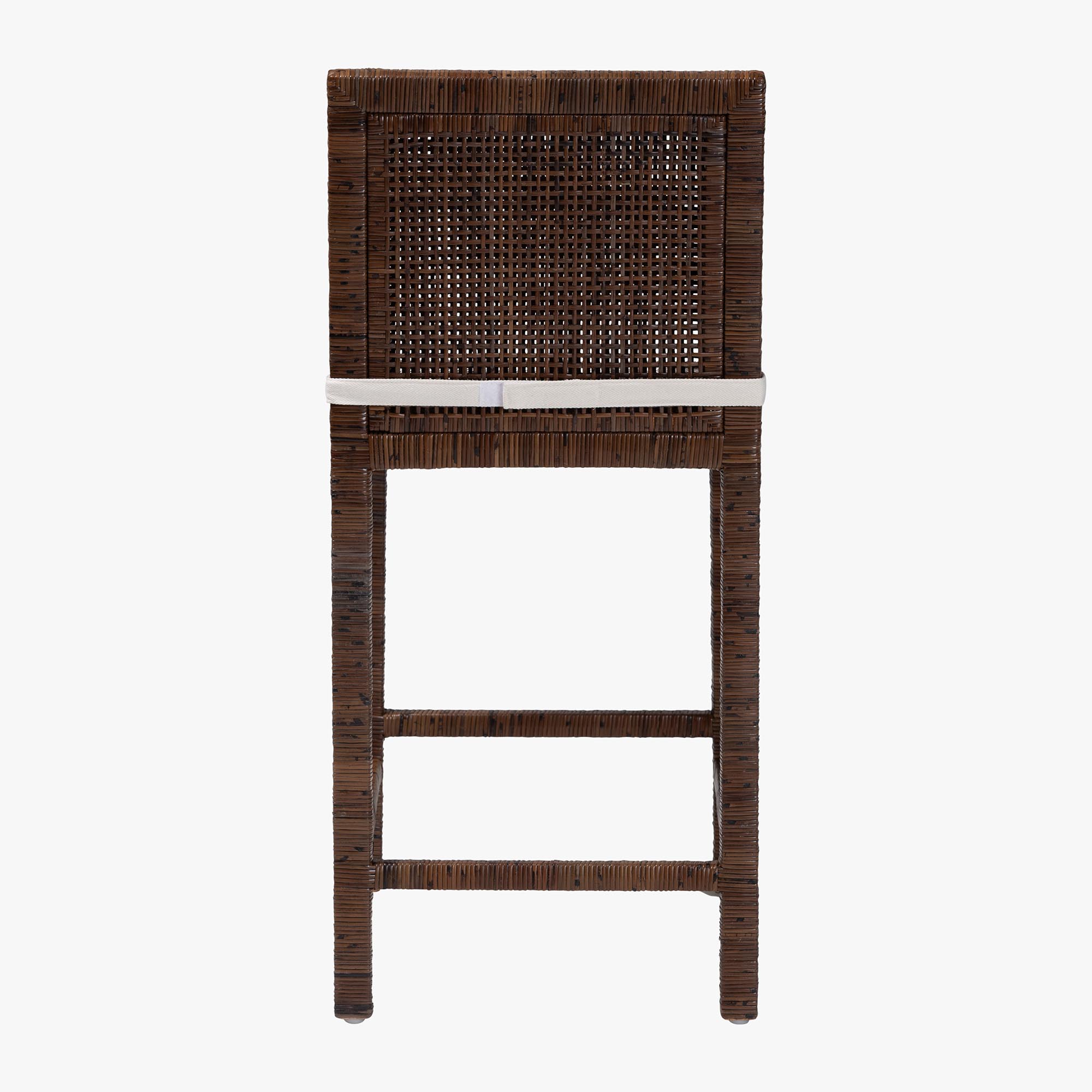 bali & pari Sofia Rattan Counter Stool with Mahogany Wood Frame - Handwoven Wicker Counter Height Chair with Cushion, Coastal Boho Style Kitchen Island Seating, Antique Coffee