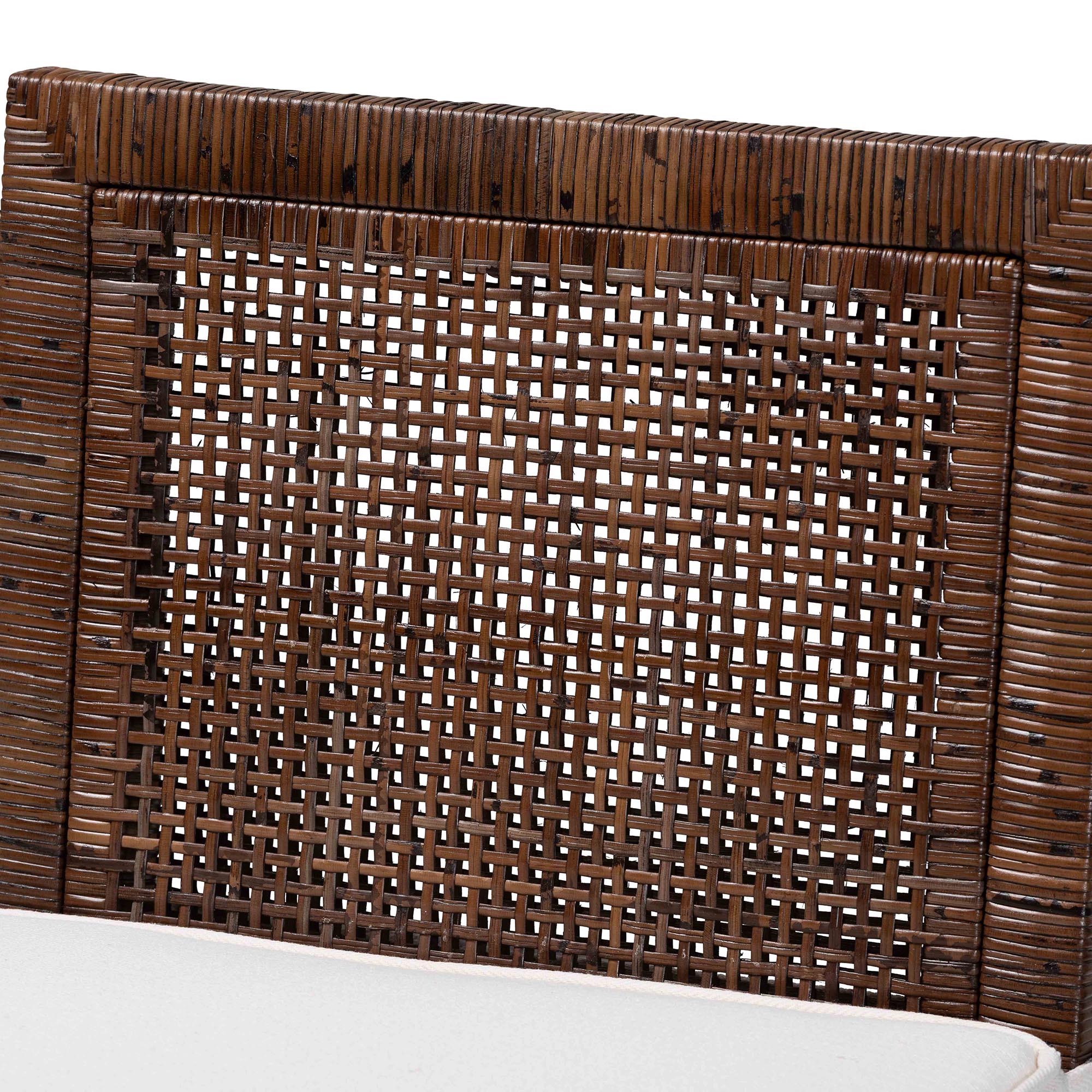 bali & pari Sofia Rattan Counter Stool with Mahogany Wood Frame - Handwoven Wicker Counter Height Chair with Cushion, Coastal Boho Style Kitchen Island Seating, Antique Coffee