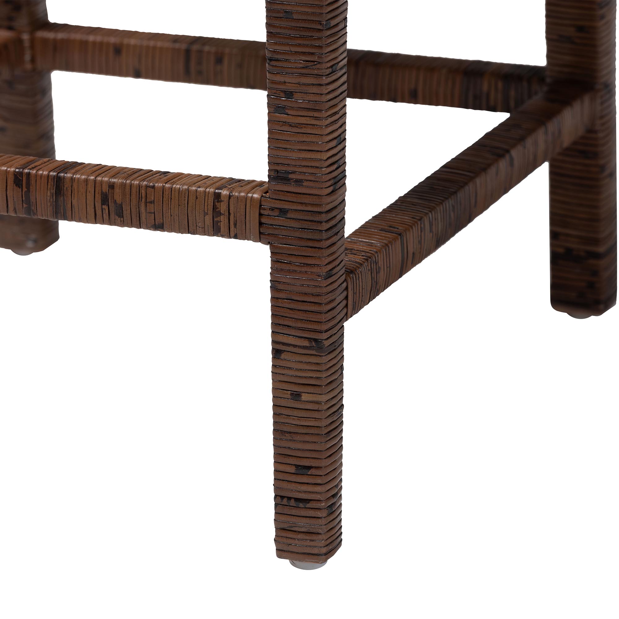 bali & pari Sofia Rattan Counter Stool with Mahogany Wood Frame - Handwoven Wicker Counter Height Chair with Cushion, Coastal Boho Style Kitchen Island Seating, Antique Coffee