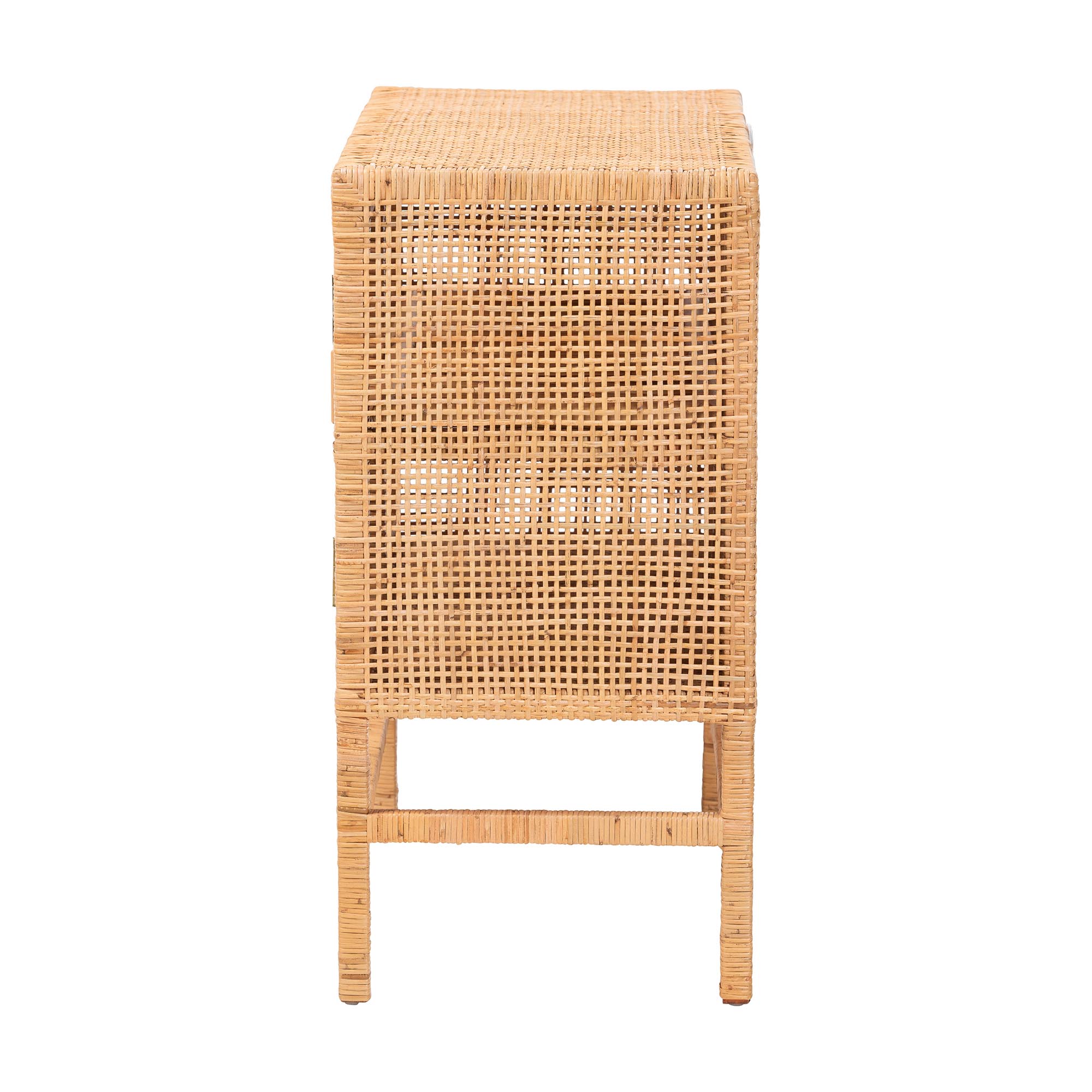 bali & pari Vivan Natural Rattan Storage Cabinet - 2-Tier Handwoven Wicker Accent Cabinet with Double Doors and Elevated Base, Natural Brown