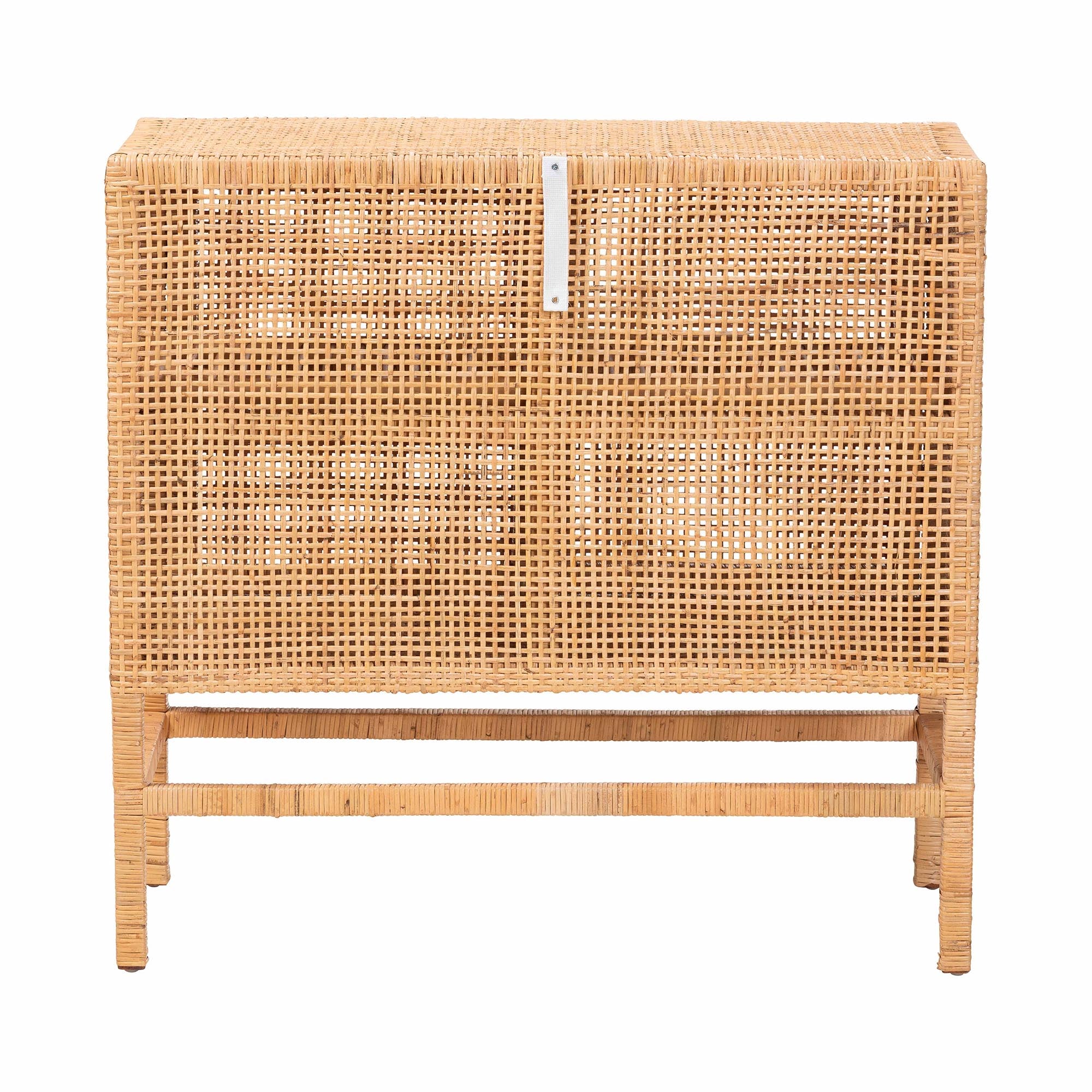bali & pari Vivan Natural Rattan Storage Cabinet - 2-Tier Handwoven Wicker Accent Cabinet with Double Doors and Elevated Base, Natural Brown