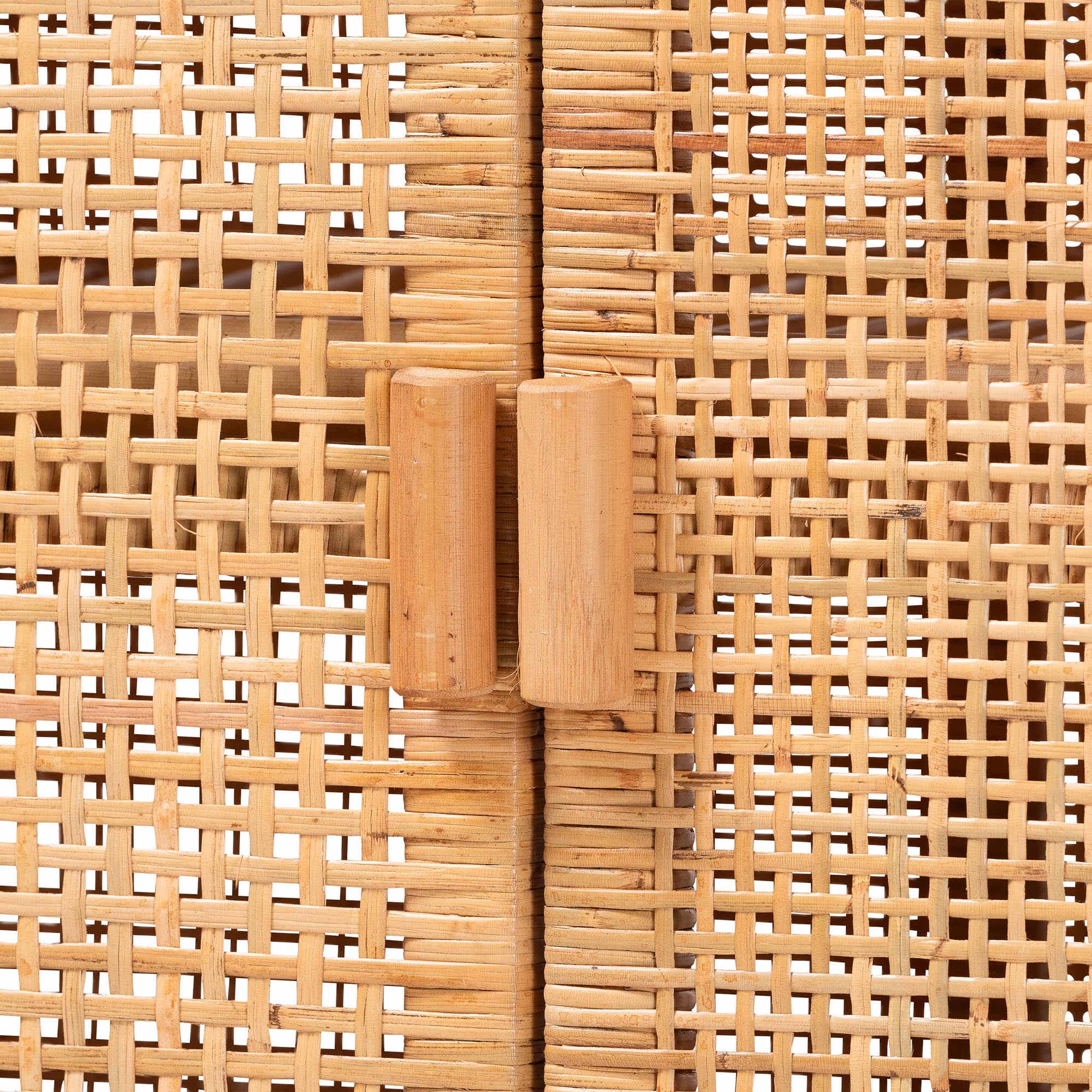 bali & pari Vivan Natural Rattan Storage Cabinet - 2-Tier Handwoven Wicker Accent Cabinet with Double Doors and Elevated Base, Natural Brown
