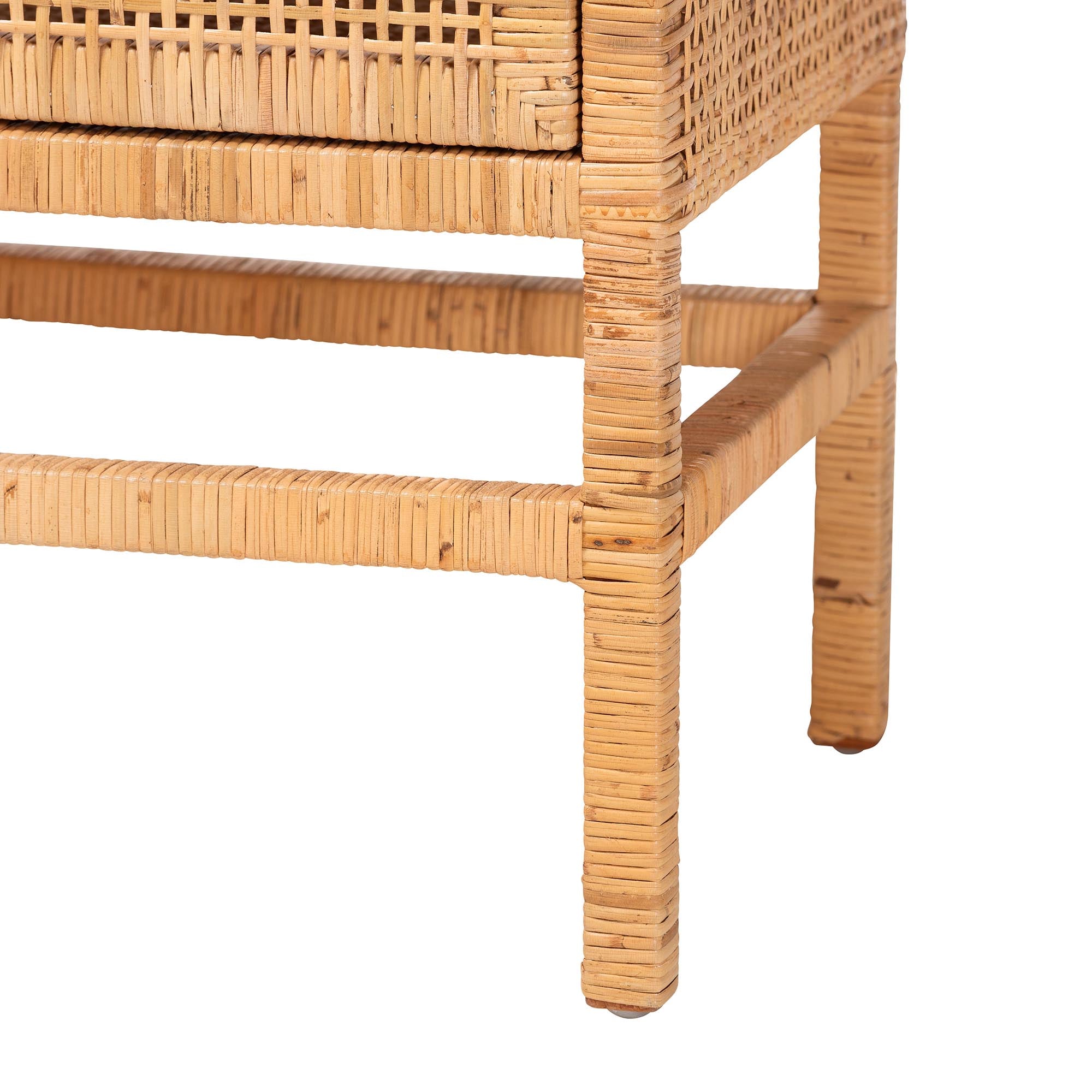 bali & pari Vivan Natural Rattan Storage Cabinet - 2-Tier Handwoven Wicker Accent Cabinet with Double Doors and Elevated Base, Natural Brown