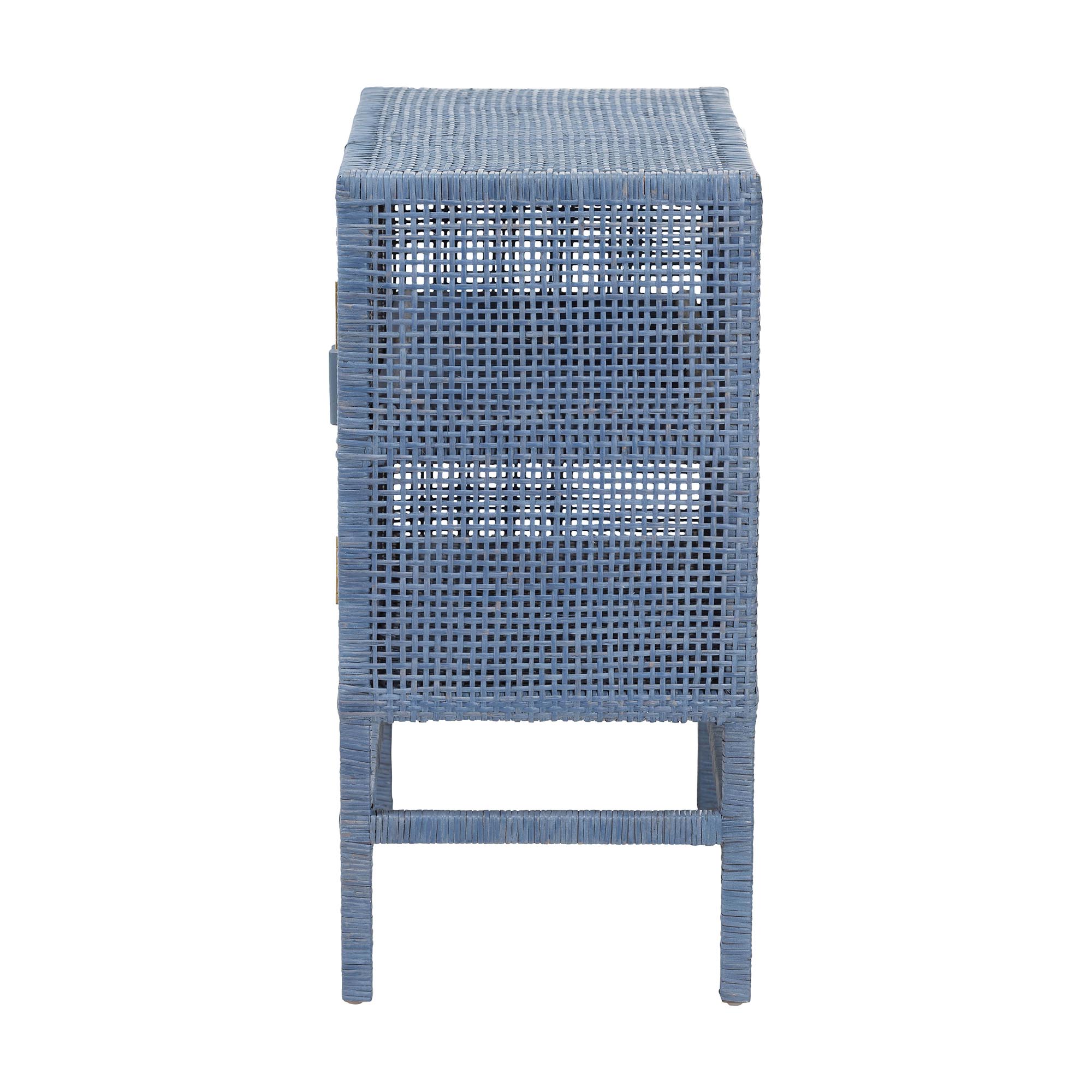bali & pari Vivan Natural Rattan Storage Cabinet - 2-Tier Handwoven Wicker Accent Cabinet with Double Doors and Elevated Base, Navy Blue