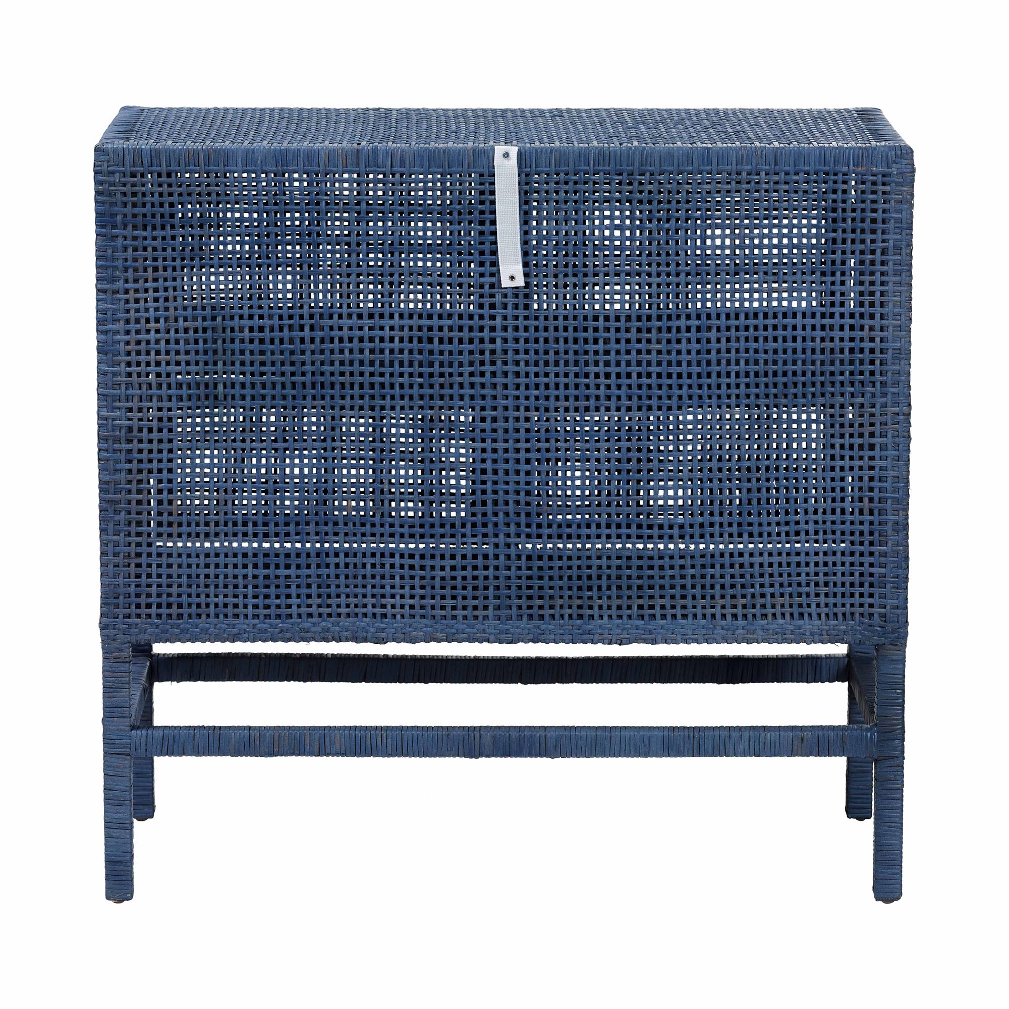 bali & pari Vivan Natural Rattan Storage Cabinet - 2-Tier Handwoven Wicker Accent Cabinet with Double Doors and Elevated Base, Navy Blue