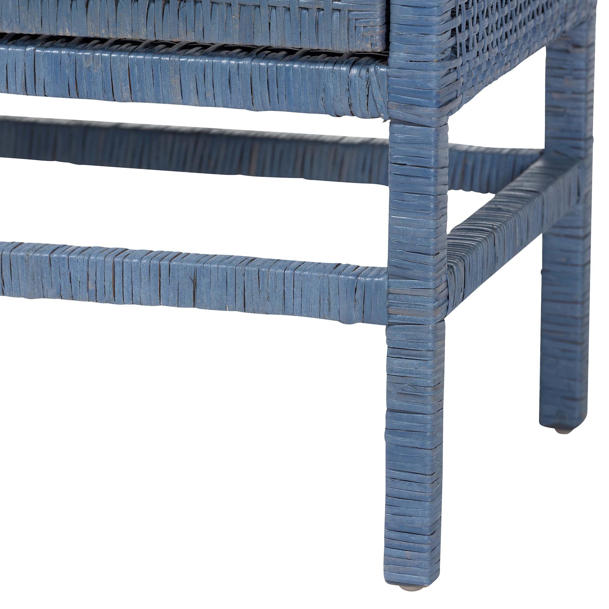 bali & pari Vivan Natural Rattan Storage Cabinet - 2-Tier Handwoven Wicker Accent Cabinet with Double Doors and Elevated Base, Navy Blue