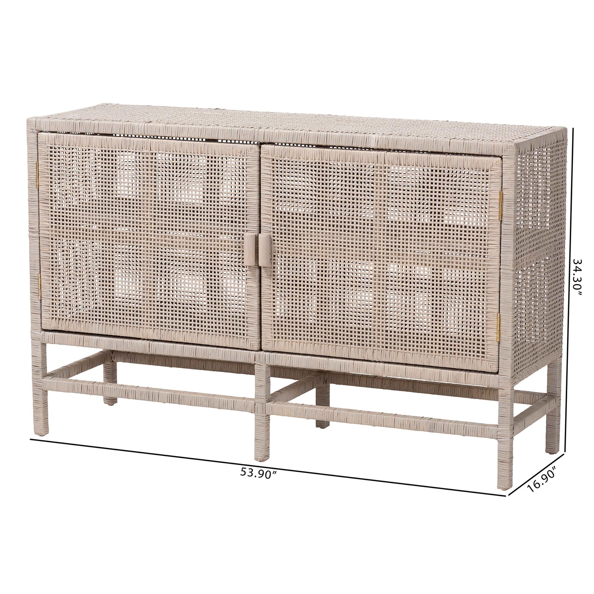 bali & pari Vivan Natural Rattan Storage Cabinet - 2-Tier Handwoven Wicker Accent Cabinet with Double Doors and Elevated Base, French Grey