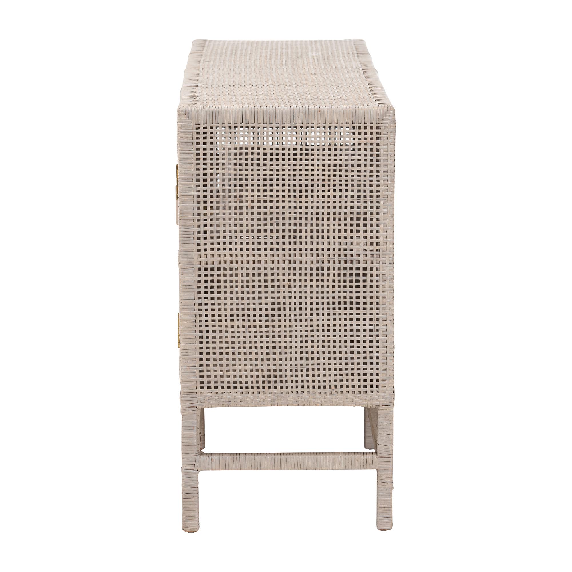 bali & pari Vivan Natural Rattan Storage Cabinet - 2-Tier Handwoven Wicker Accent Cabinet with Double Doors and Elevated Base, French Grey