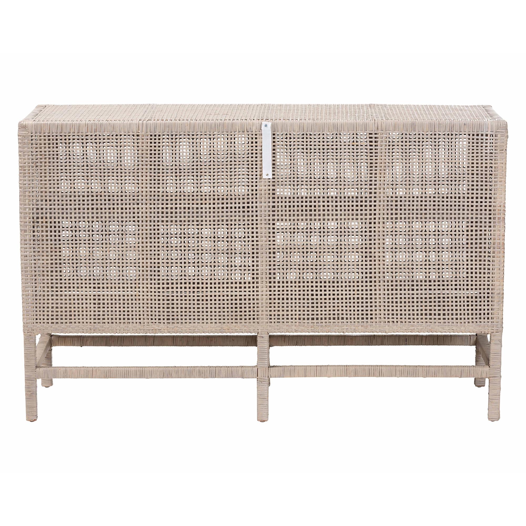 bali & pari Vivan Natural Rattan Storage Cabinet - 2-Tier Handwoven Wicker Accent Cabinet with Double Doors and Elevated Base, French Grey