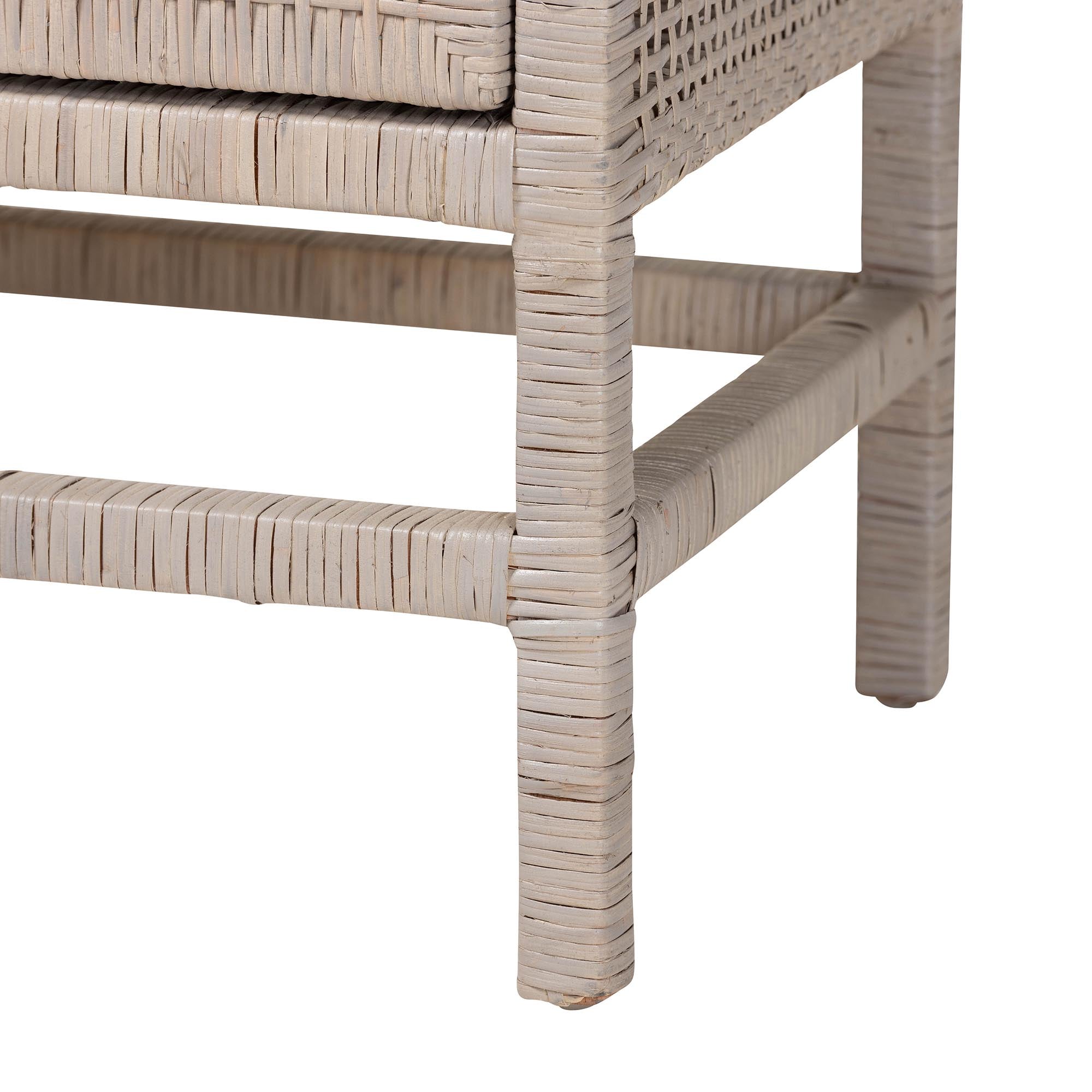 bali & pari Vivan Natural Rattan Storage Cabinet - 2-Tier Handwoven Wicker Accent Cabinet with Double Doors and Elevated Base, French Grey