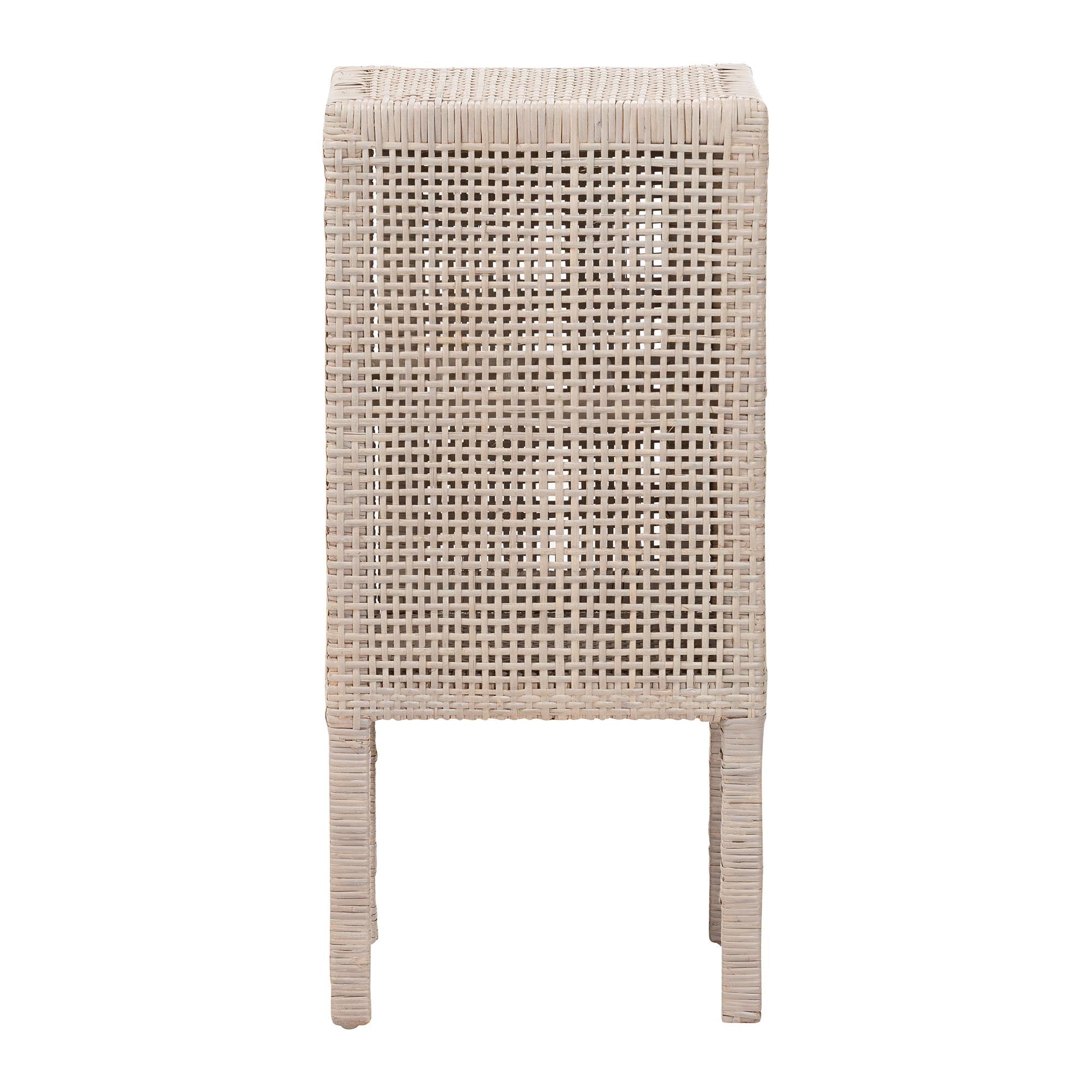 bali & pari Vivan Natural Rattan Nightstand - Handwoven Wicker Accent Bedside Table with Interior Shelving and Elevated Base, French Grey
