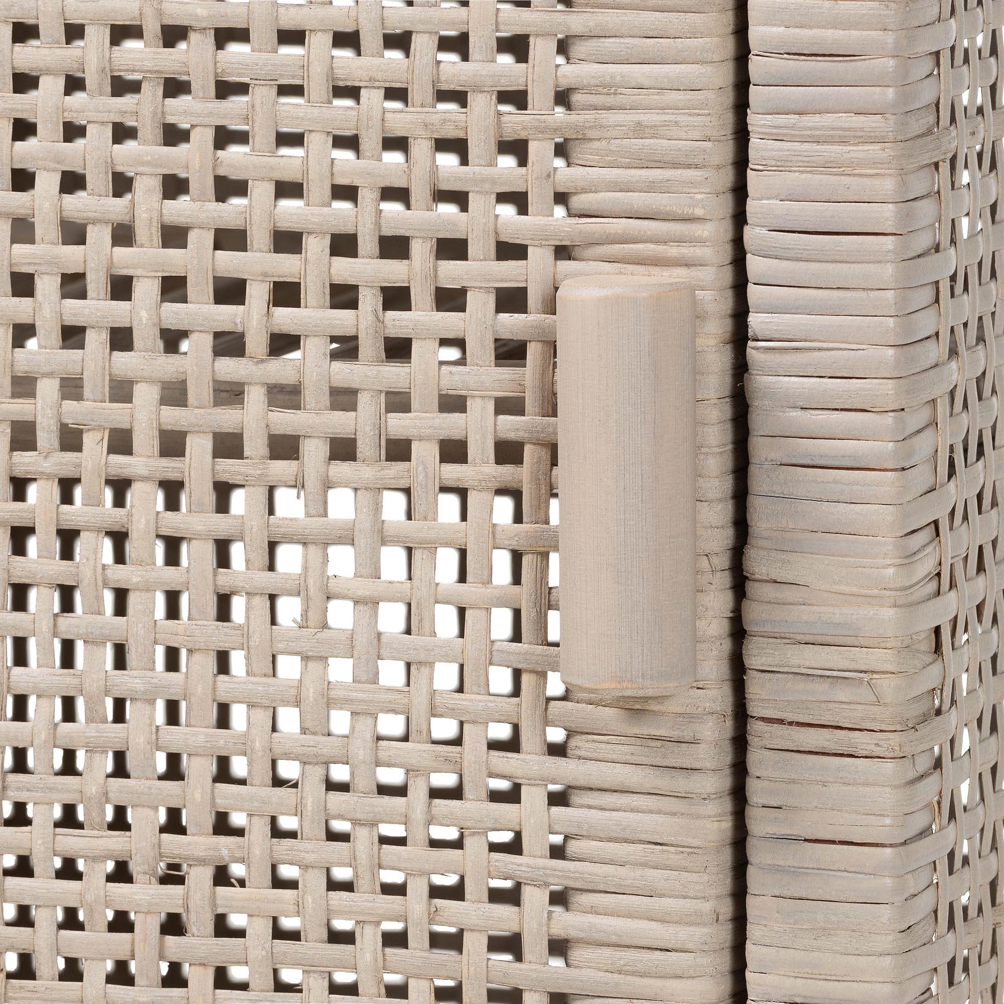 bali & pari Vivan Natural Rattan Nightstand - Handwoven Wicker Accent Bedside Table with Interior Shelving and Elevated Base, French Grey