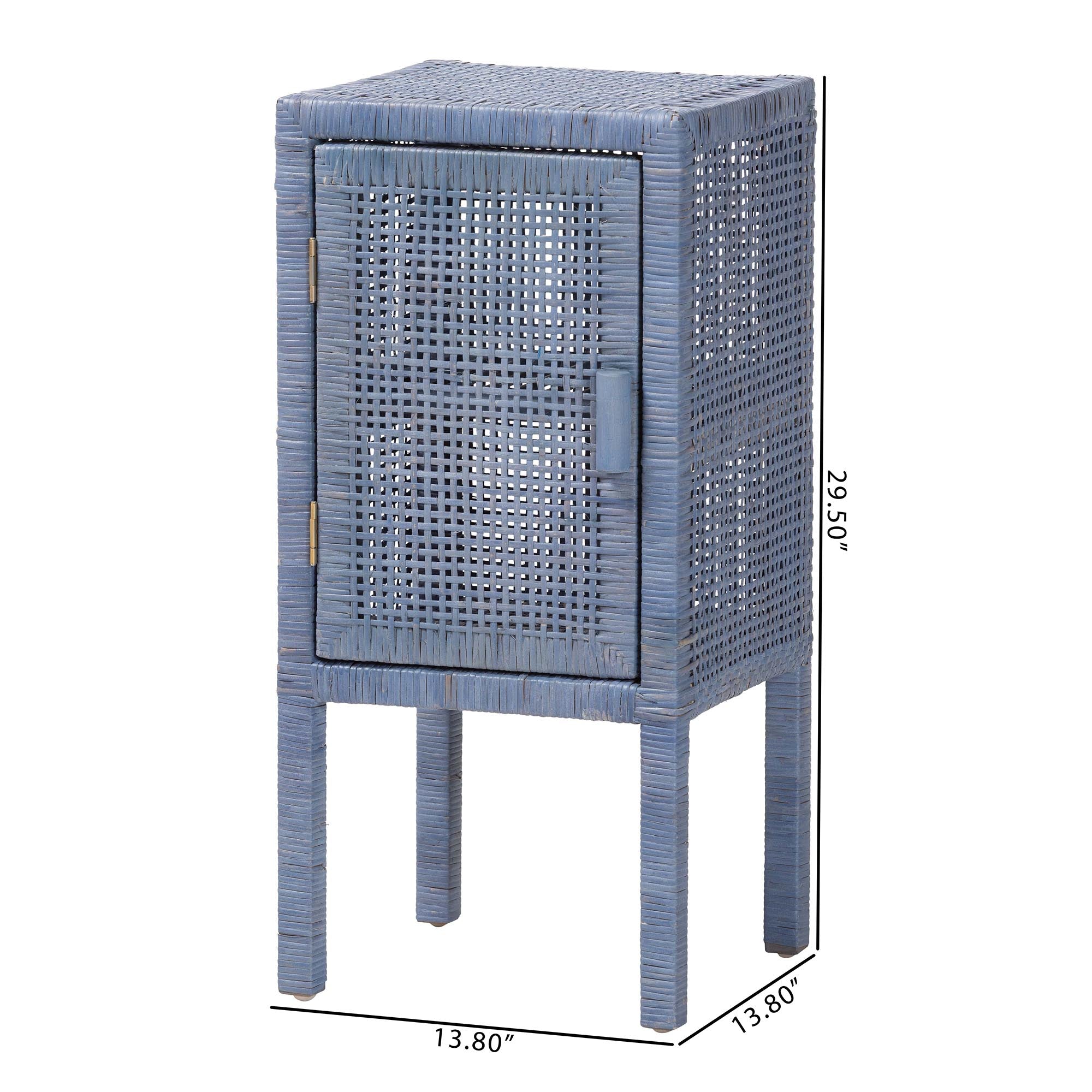 bali & pari Vivan Natural Rattan Nightstand - Handwoven Wicker Accent Bedside Table with Interior Shelving and Elevated Base, Navy Blue