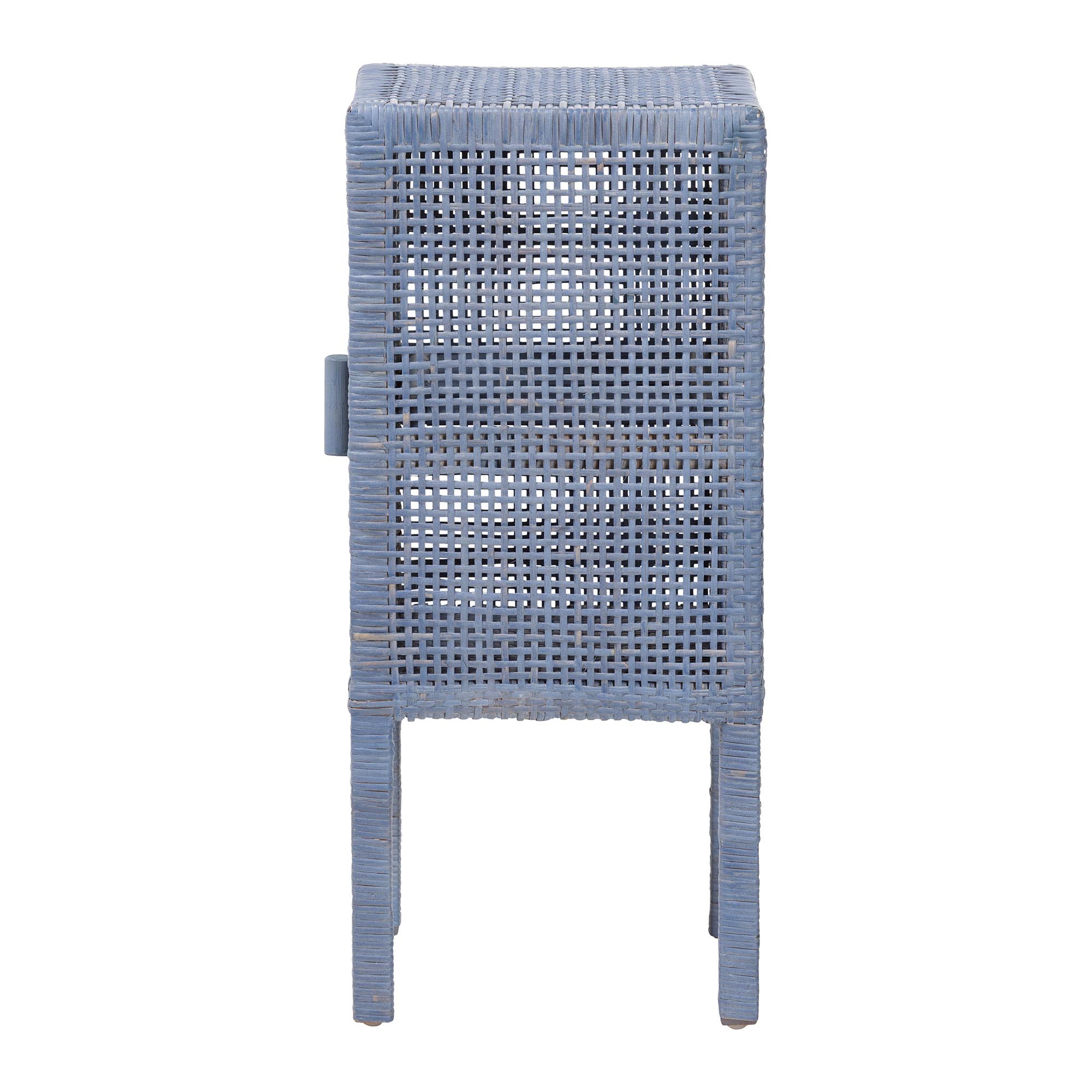 bali & pari Vivan Natural Rattan Nightstand - Handwoven Wicker Accent Bedside Table with Interior Shelving and Elevated Base, Navy Blue