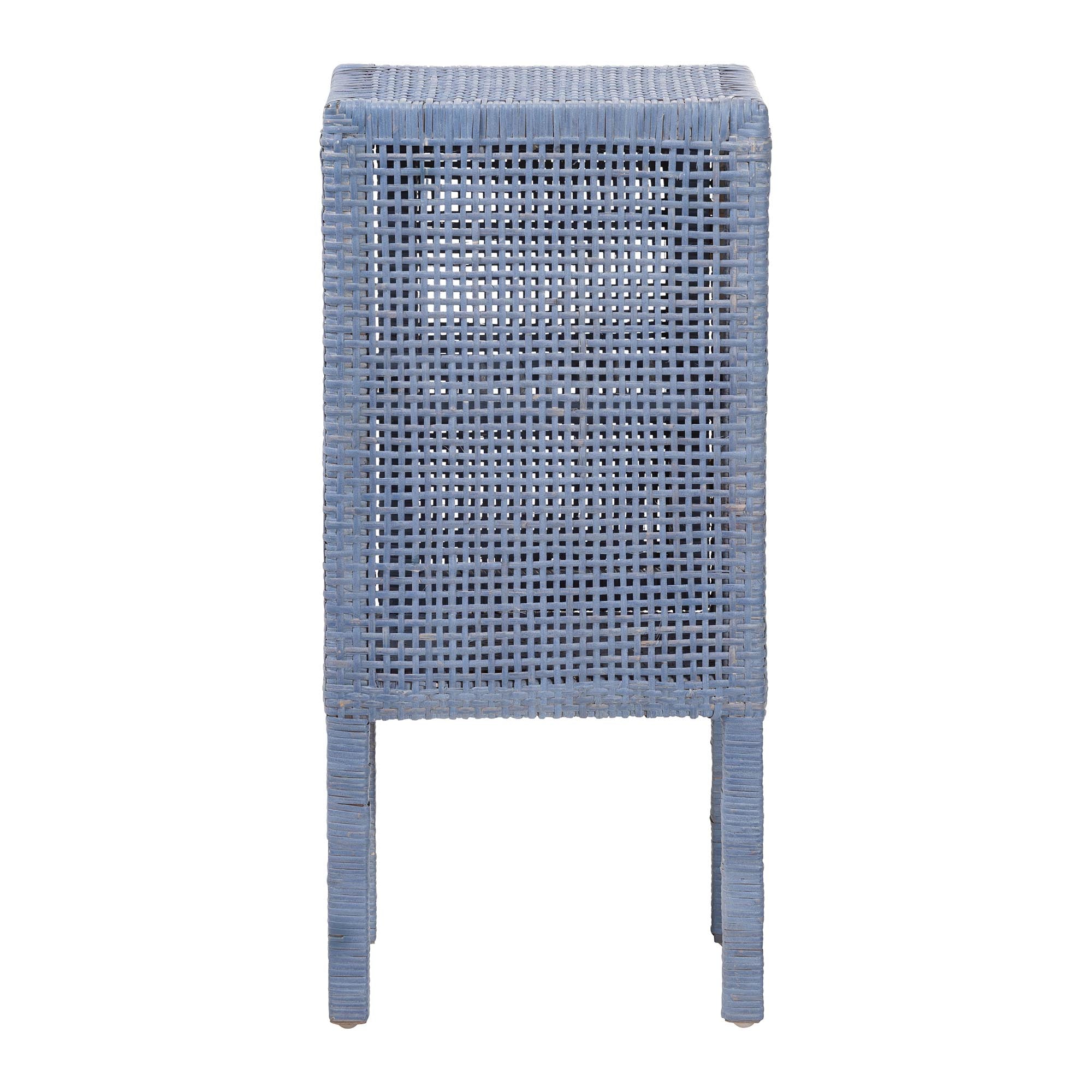 bali & pari Vivan Natural Rattan Nightstand - Handwoven Wicker Accent Bedside Table with Interior Shelving and Elevated Base, Navy Blue