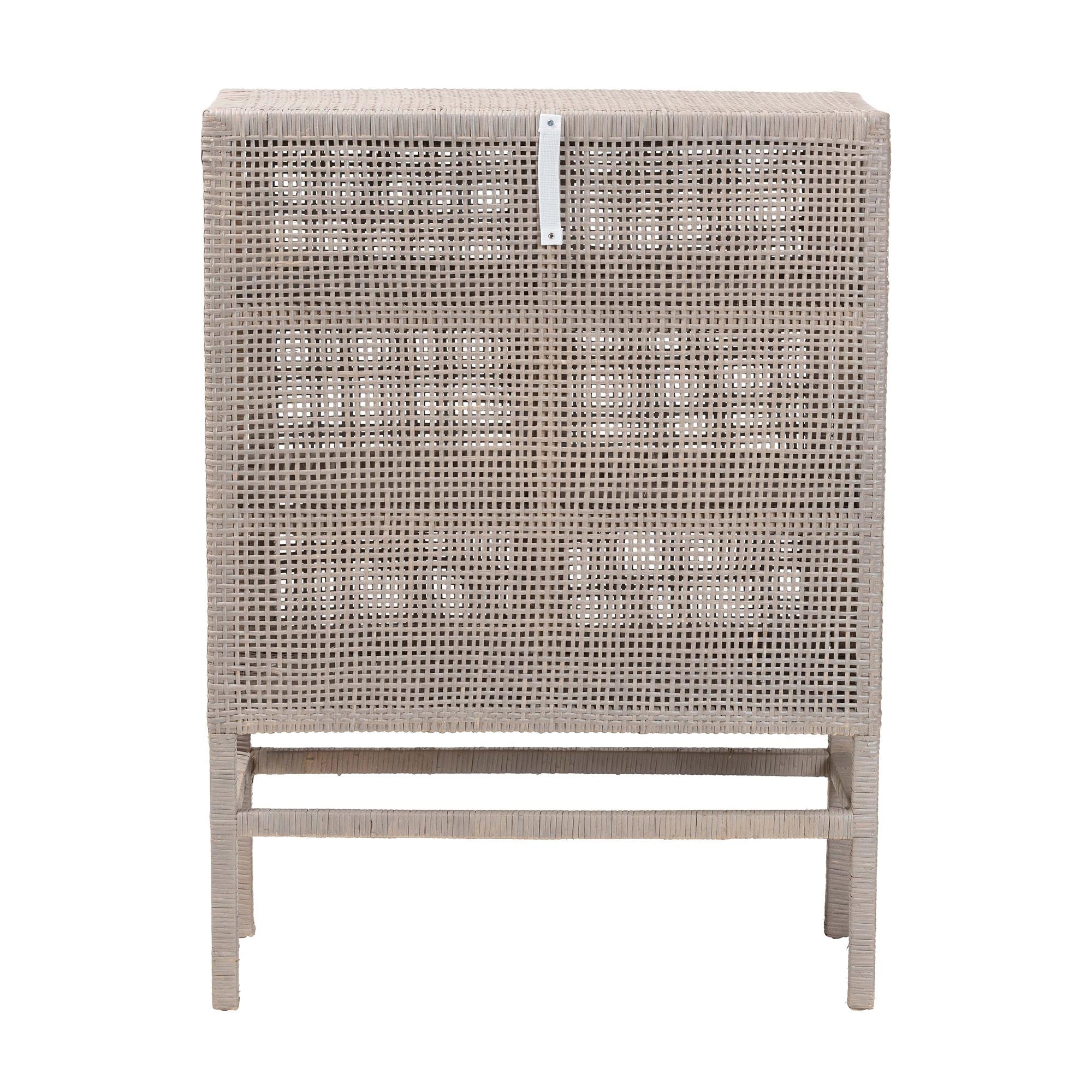 bali & pari Vivan Natural Rattan Storage Cabinet - 3-Tier Handwoven Wicker Accent Cabinet with Double Doors and Elevated Base, French Grey