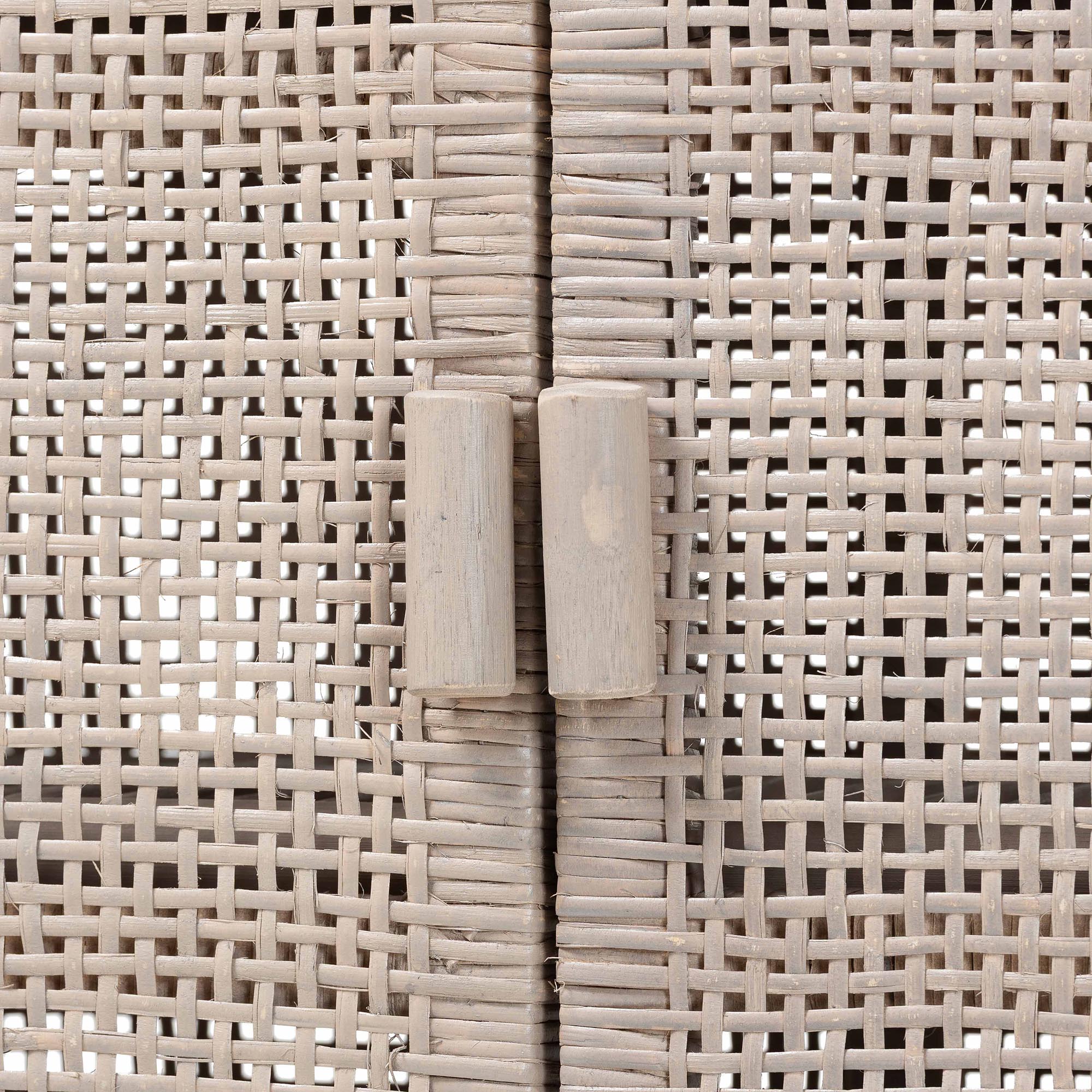 bali & pari Vivan Natural Rattan Storage Cabinet - 3-Tier Handwoven Wicker Accent Cabinet with Double Doors and Elevated Base, French Grey