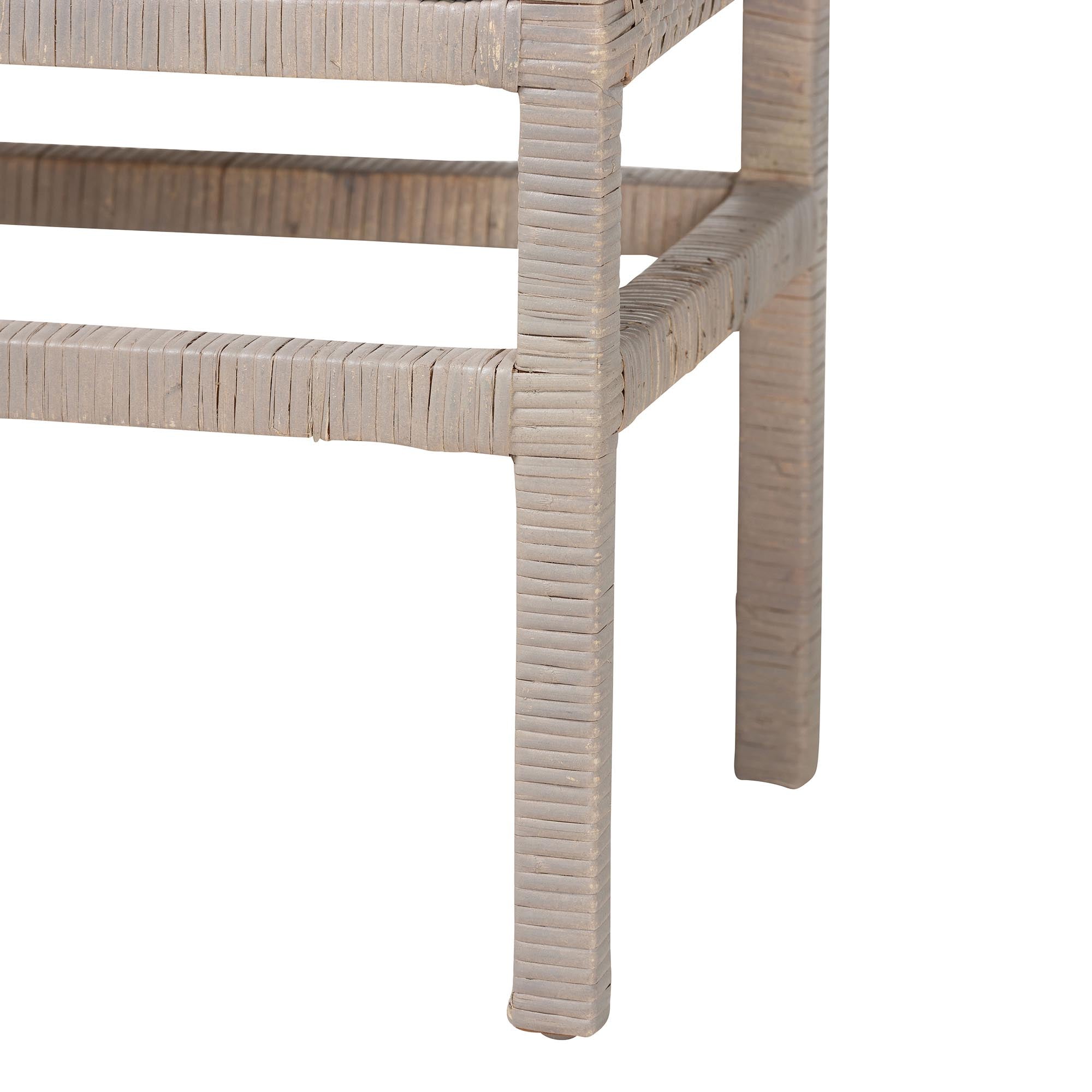 bali & pari Vivan Natural Rattan Storage Cabinet - 3-Tier Handwoven Wicker Accent Cabinet with Double Doors and Elevated Base, French Grey