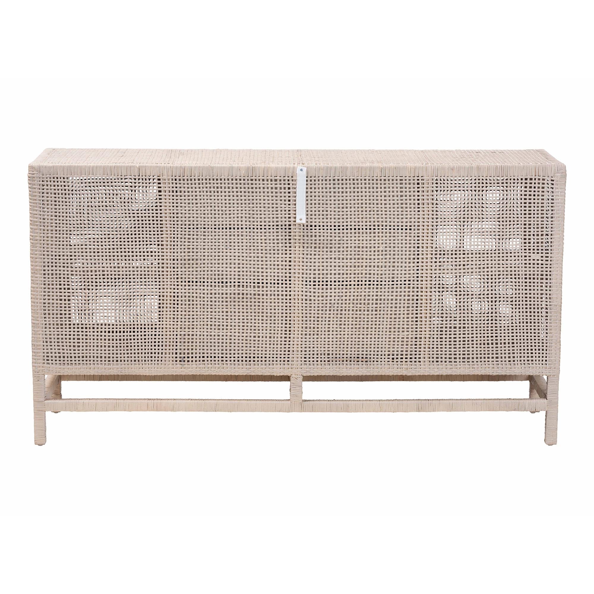 bali & pari Vivan Natural Rattan Storage Cabinet - 3-Drawer Handwoven Wicker Accent Cabinet with Interior Shelving and Elevated Base, French Grey