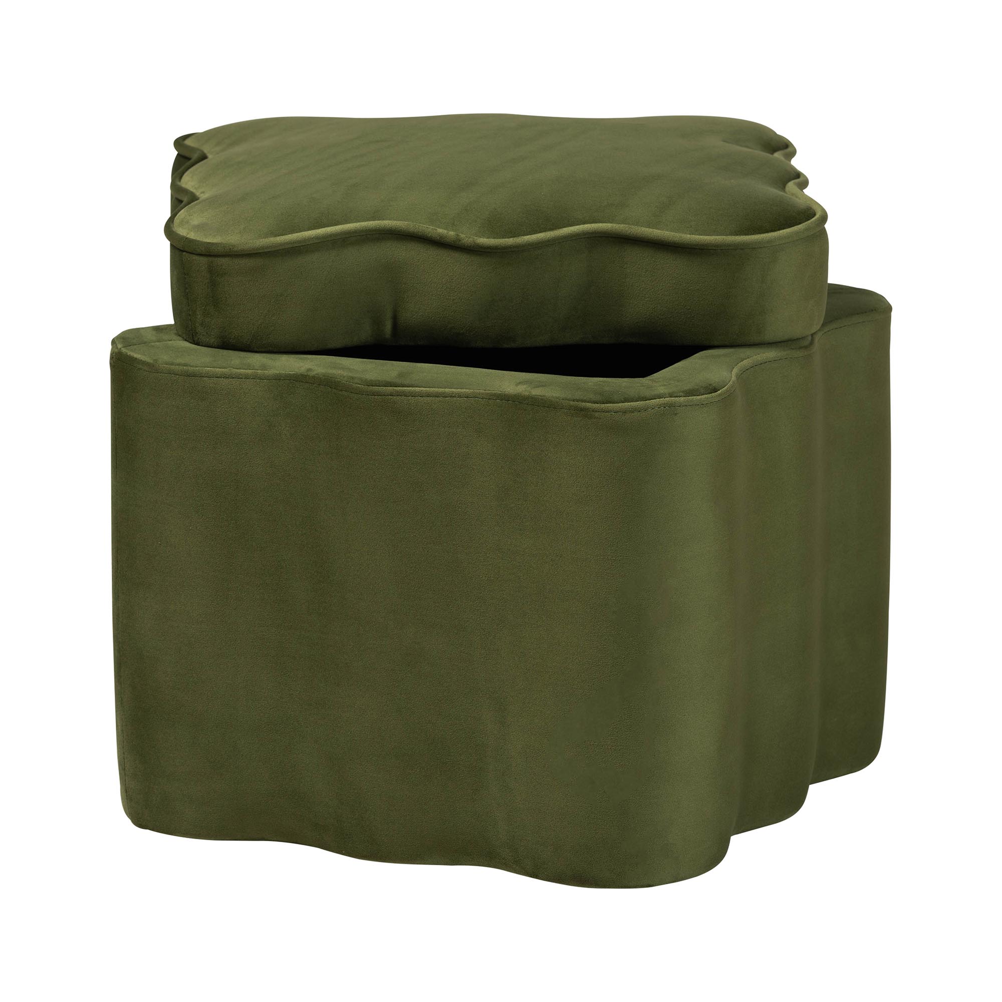 Baxton Studio Paulina Velvet Storage Ottoman - Lid Top Accent Stool with Interior Storage and Scalloped Outline for Bedroom or Living Room, Moss Green