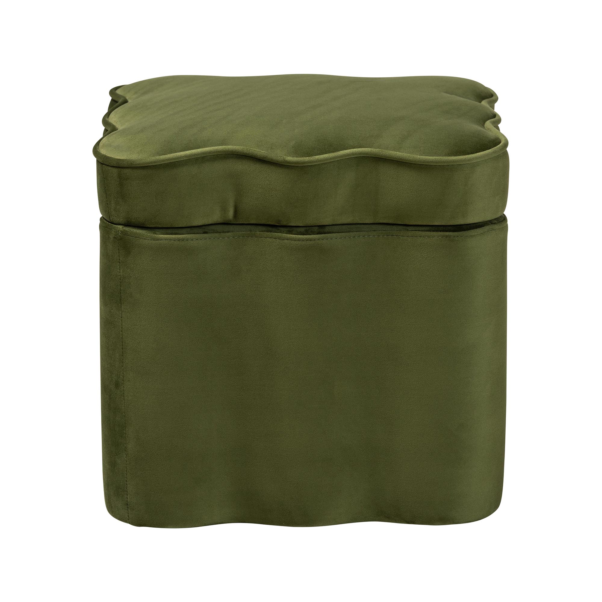 Baxton Studio Paulina Velvet Storage Ottoman - Lid Top Accent Stool with Interior Storage and Scalloped Outline for Bedroom or Living Room, Moss Green