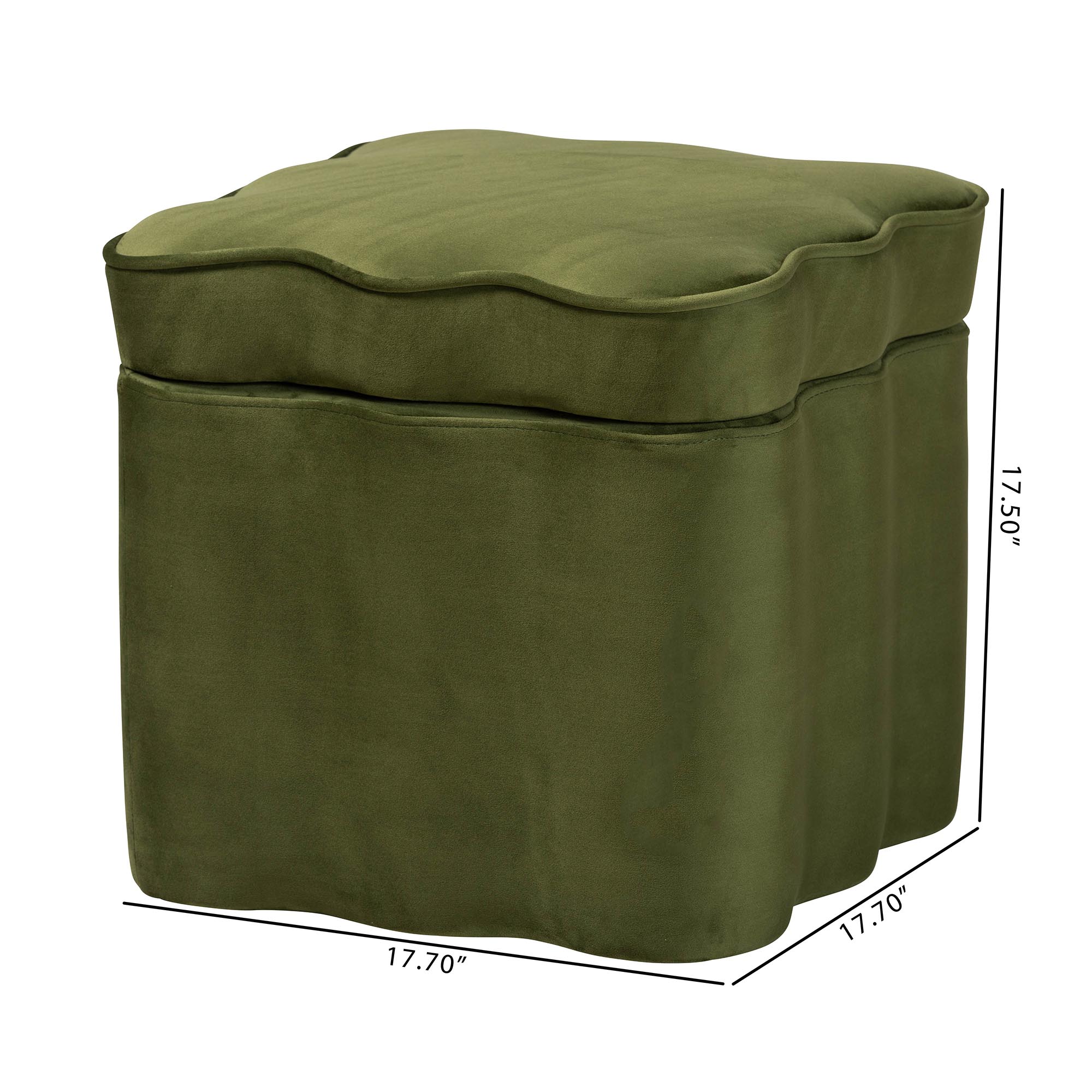 Baxton Studio Paulina Velvet Storage Ottoman - Lid Top Accent Stool with Interior Storage and Scalloped Outline for Bedroom or Living Room, Moss Green