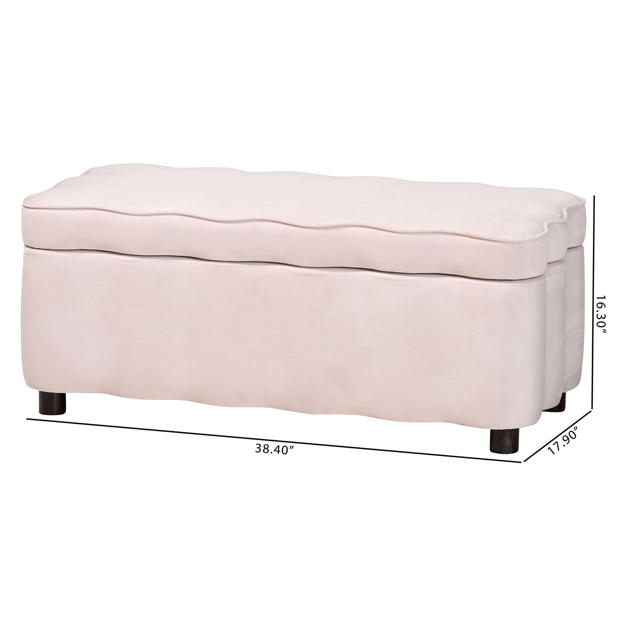Baxton Studio Paulina Velvet Storage Bench - Lift Top Accent Bench with Interior Storage and Scalloped Outline for Bedroom or Living Room, Light Pink