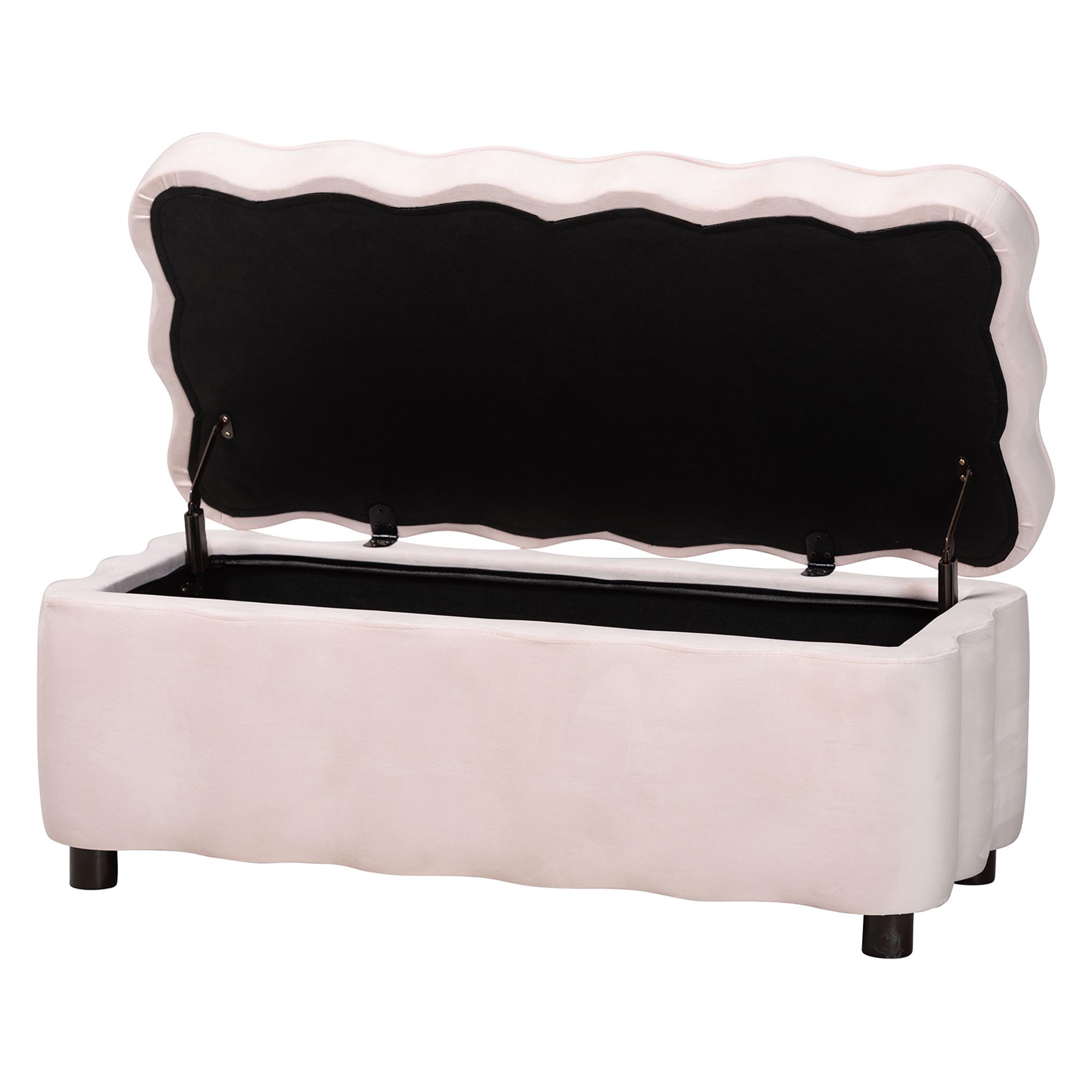 Baxton Studio Paulina Velvet Storage Bench - Lift Top Accent Bench with Interior Storage and Scalloped Outline for Bedroom or Living Room, Light Pink