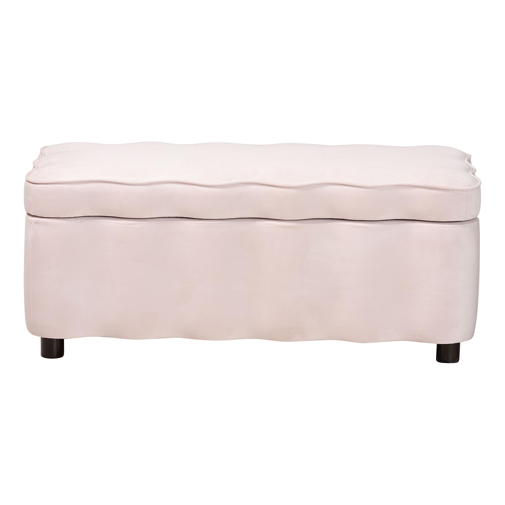 Baxton Studio Paulina Velvet Storage Bench - Lift Top Accent Bench with Interior Storage and Scalloped Outline for Bedroom or Living Room, Light Pink