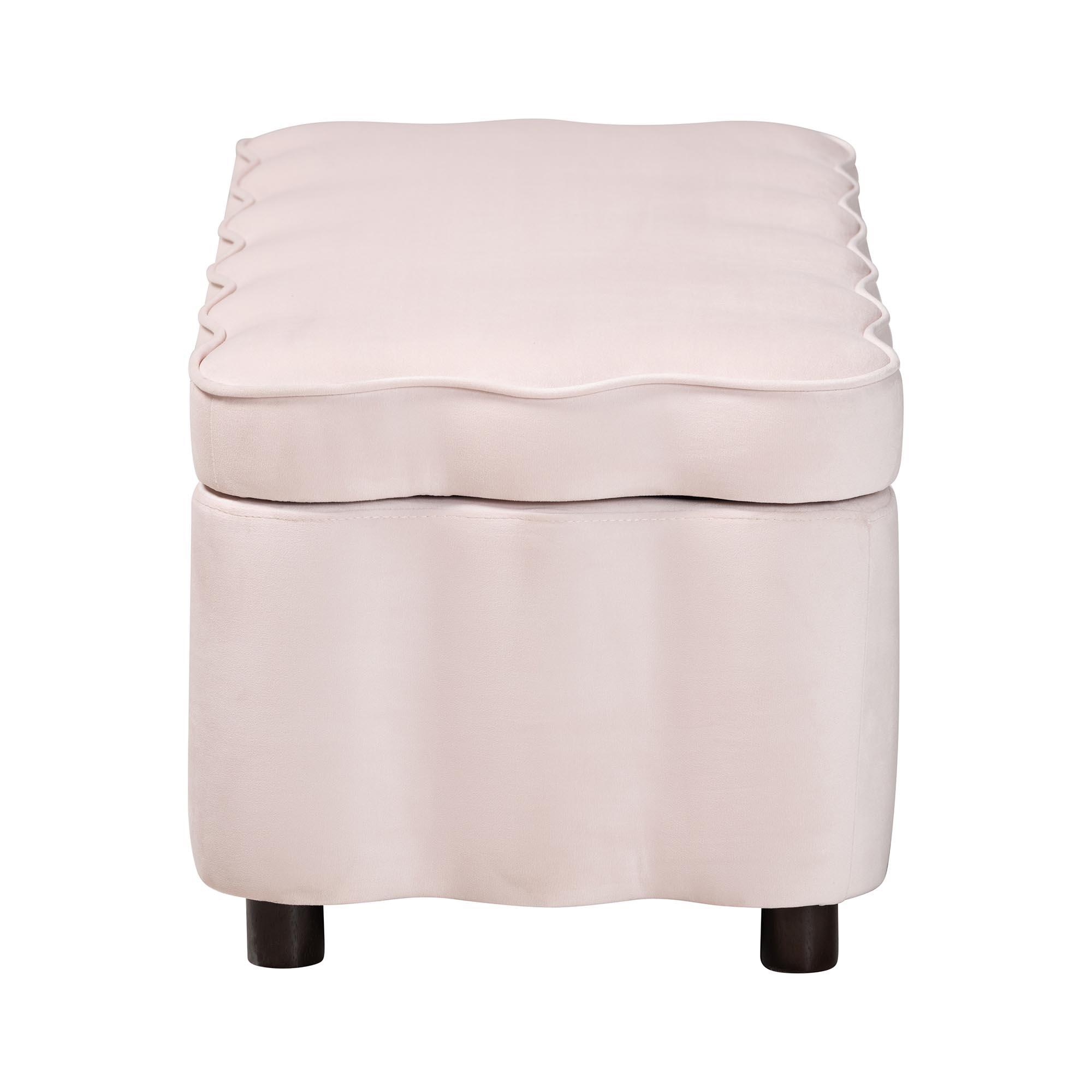 Baxton Studio Paulina Velvet Storage Bench - Lift Top Accent Bench with Interior Storage and Scalloped Outline for Bedroom or Living Room, Light Pink