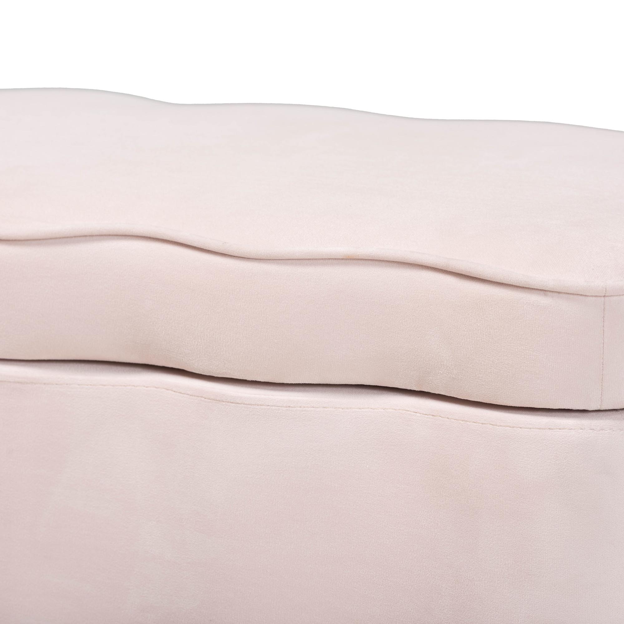 Baxton Studio Paulina Velvet Storage Bench - Lift Top Accent Bench with Interior Storage and Scalloped Outline for Bedroom or Living Room, Light Pink