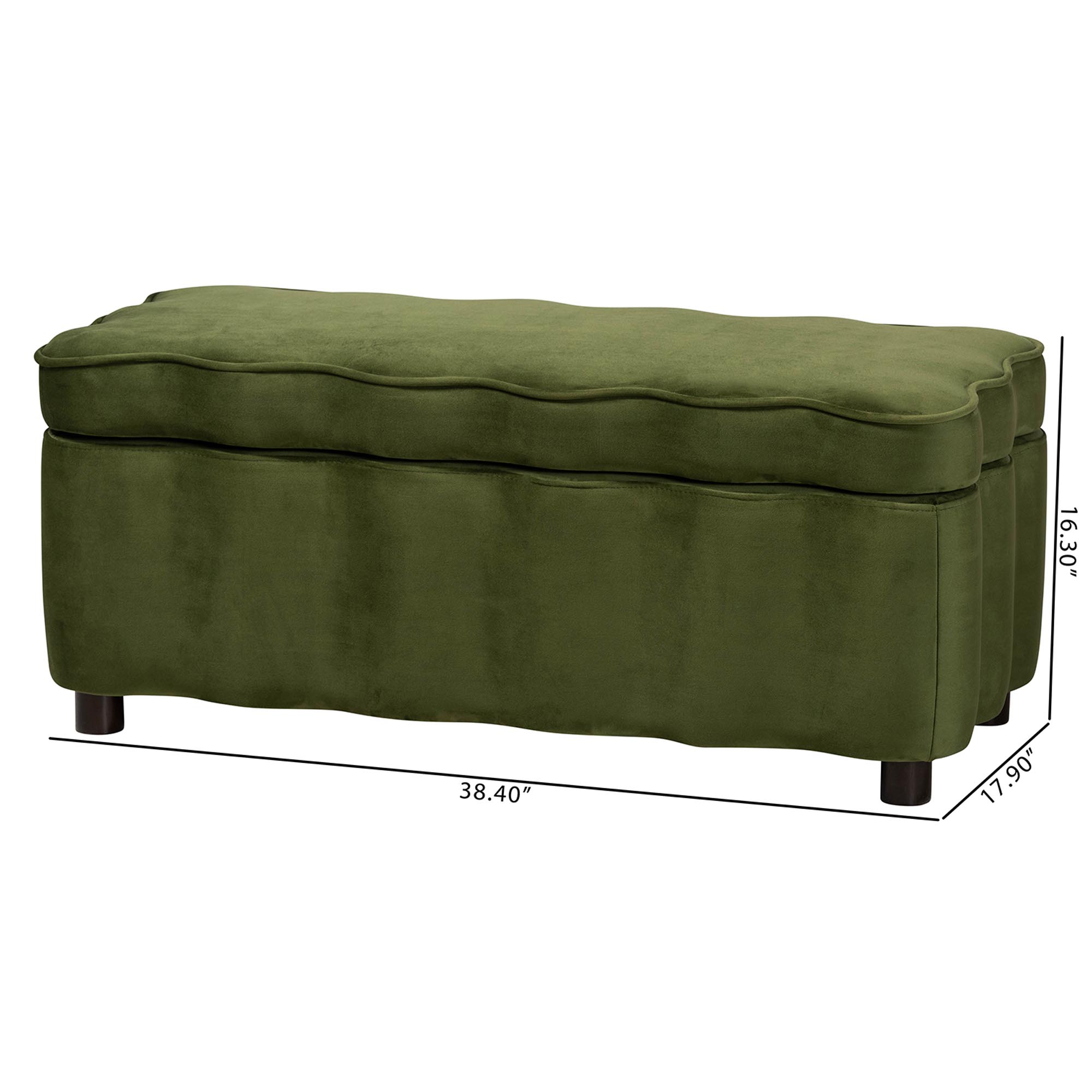 Baxton Studio Paulina Velvet Storage Bench - Lift Top Accent Bench with Interior Storage and Scalloped Outline for Bedroom or Living Room, Moss Green