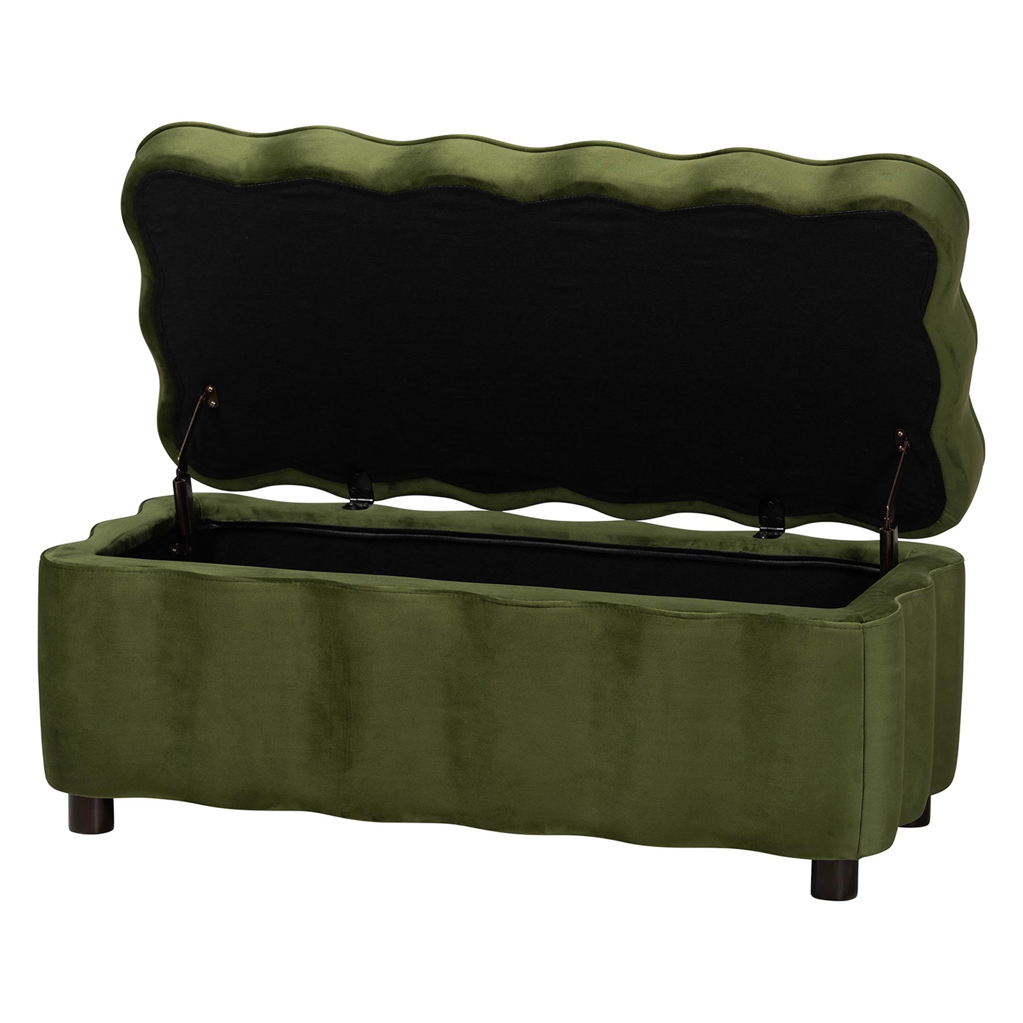 Baxton Studio Paulina Velvet Storage Bench - Lift Top Accent Bench with Interior Storage and Scalloped Outline for Bedroom or Living Room, Moss Green