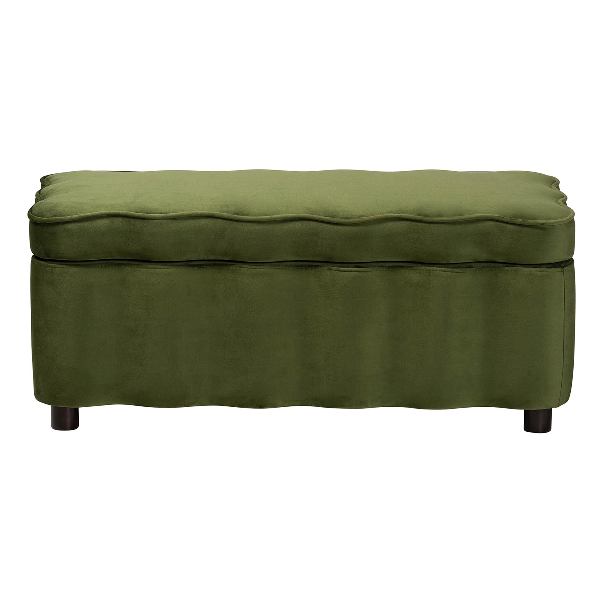 Baxton Studio Paulina Velvet Storage Bench - Lift Top Accent Bench with Interior Storage and Scalloped Outline for Bedroom or Living Room, Moss Green