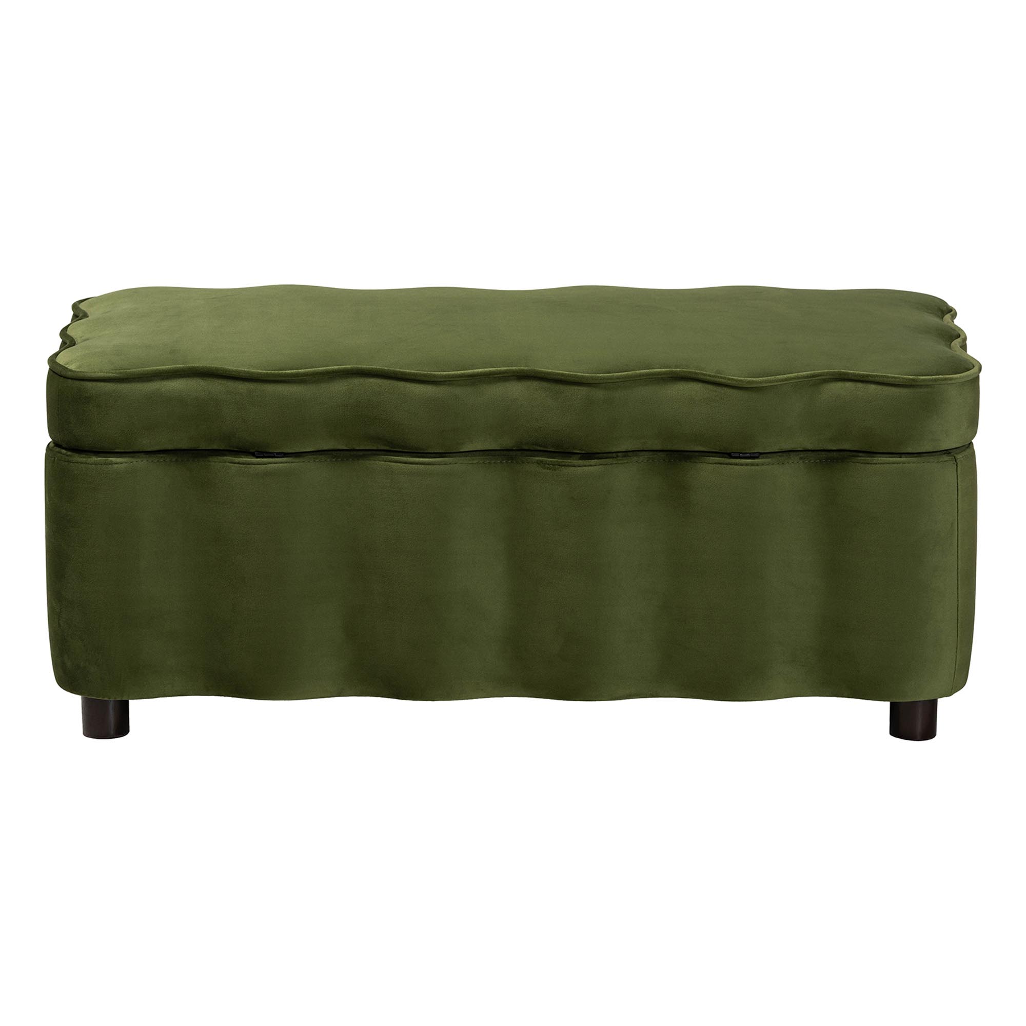 Baxton Studio Paulina Velvet Storage Bench - Lift Top Accent Bench with Interior Storage and Scalloped Outline for Bedroom or Living Room, Moss Green