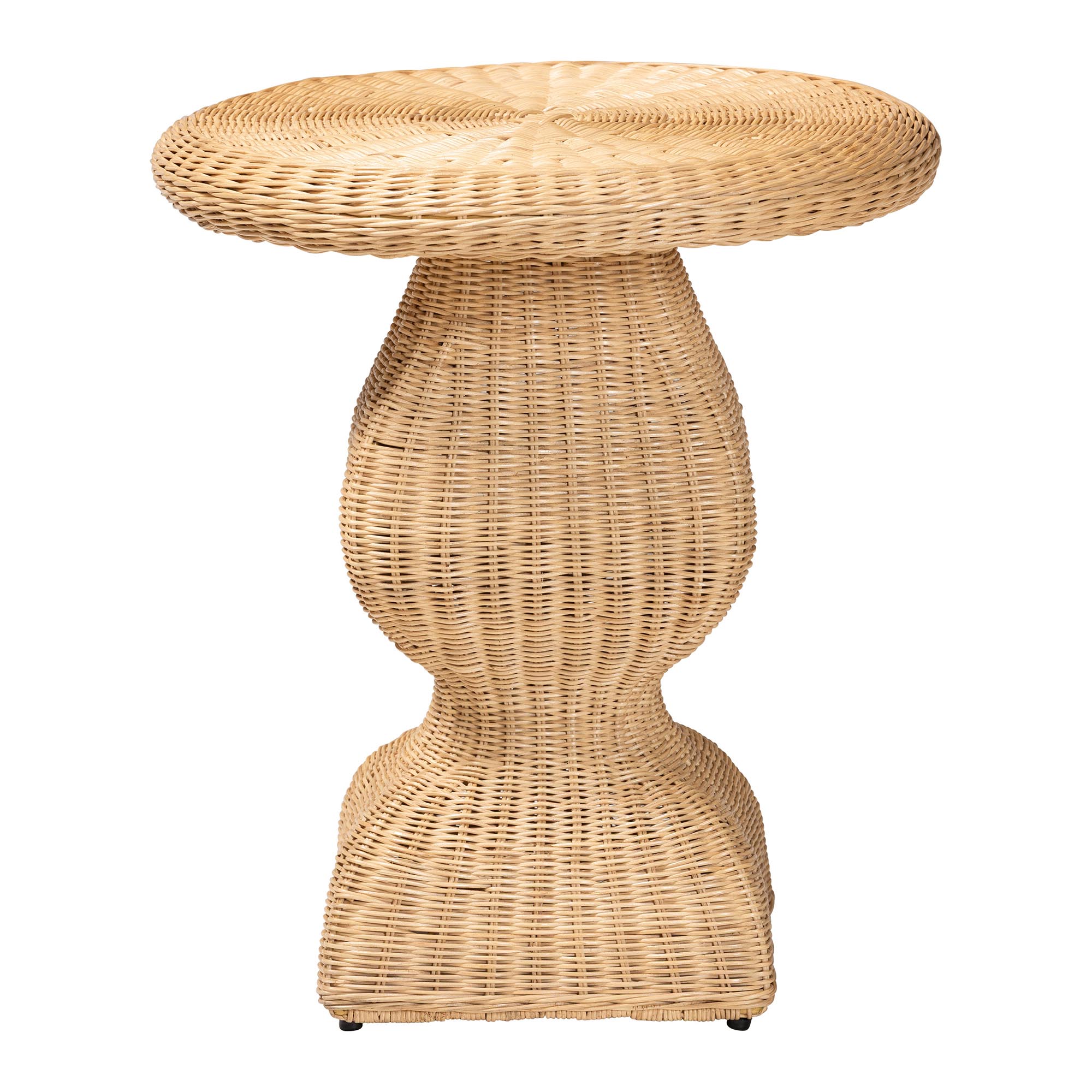 bali & pari Hideo Natural Rattan End Table - Handwoven Wicker Sculptural Accent Table with Pedestal Base