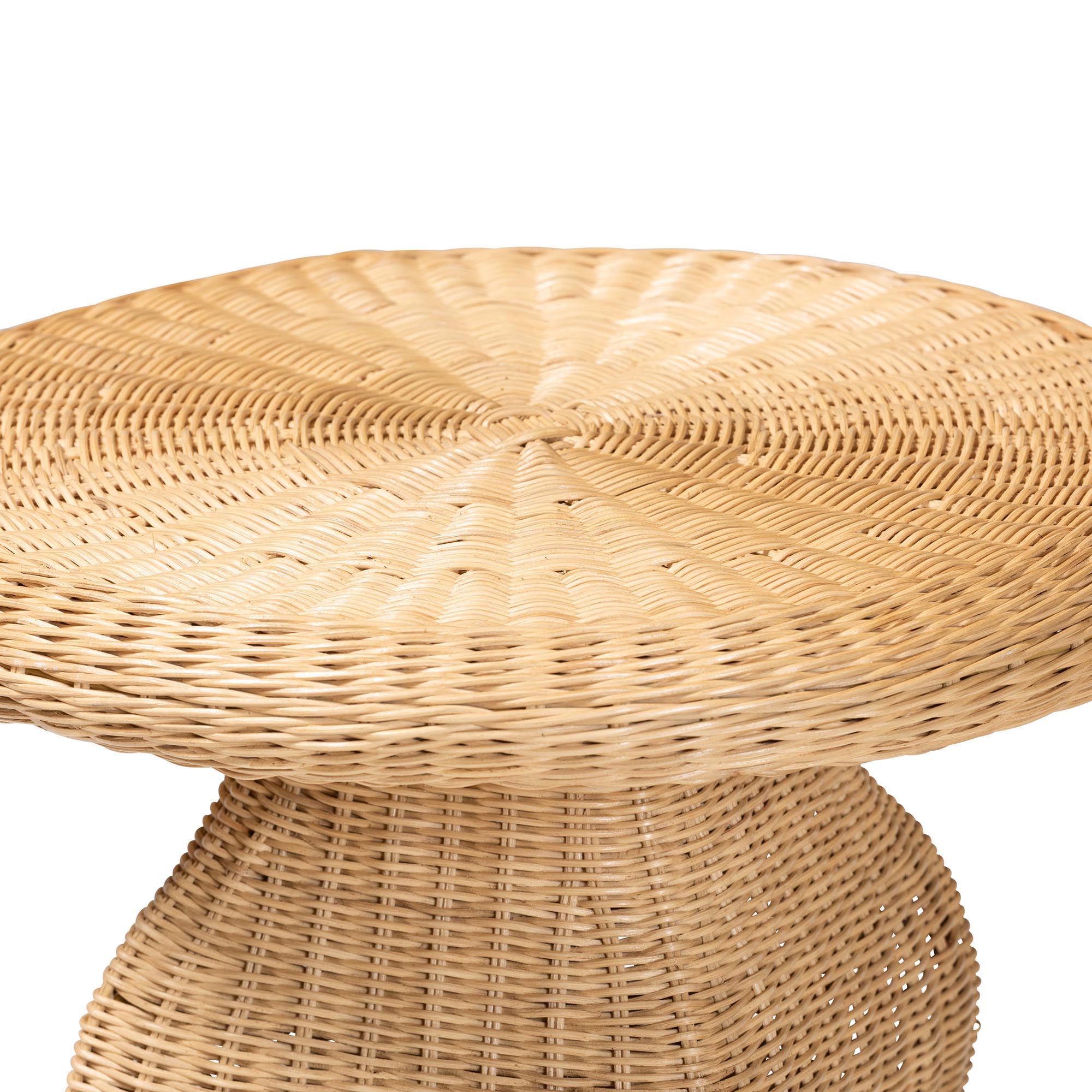 bali & pari Hideo Natural Rattan End Table - Handwoven Wicker Sculptural Accent Table with Pedestal Base