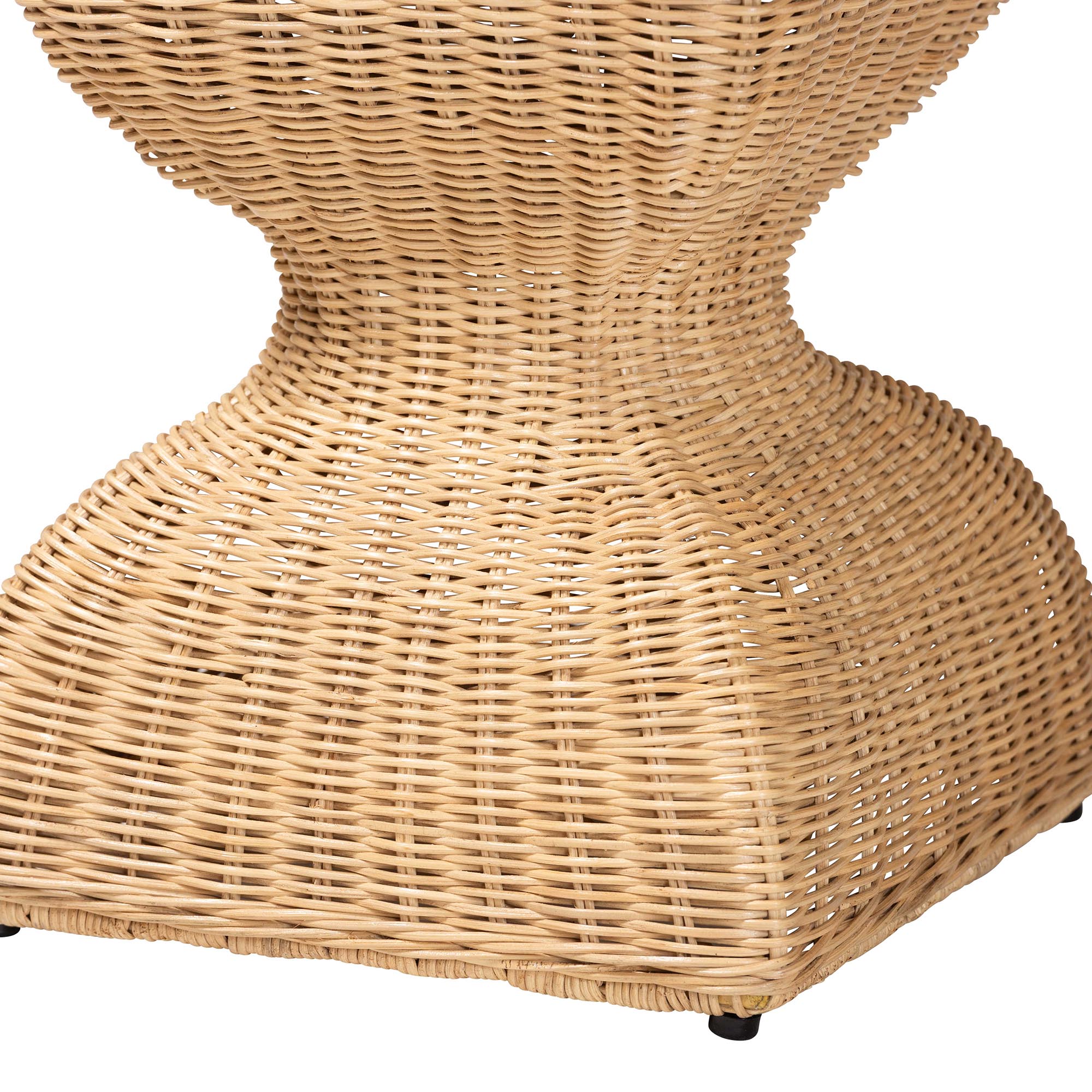 bali & pari Hideo Natural Rattan End Table - Handwoven Wicker Sculptural Accent Table with Pedestal Base