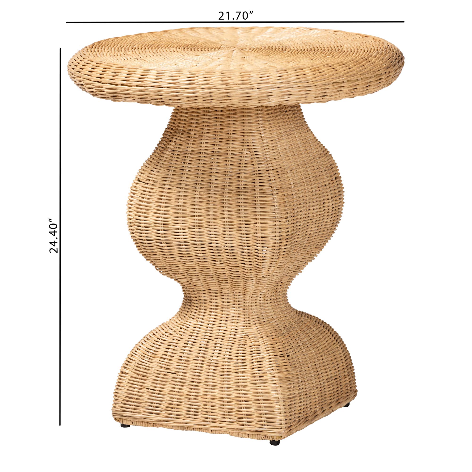 bali & pari Hideo Natural Rattan End Table - Handwoven Wicker Sculptural Accent Table with Pedestal Base