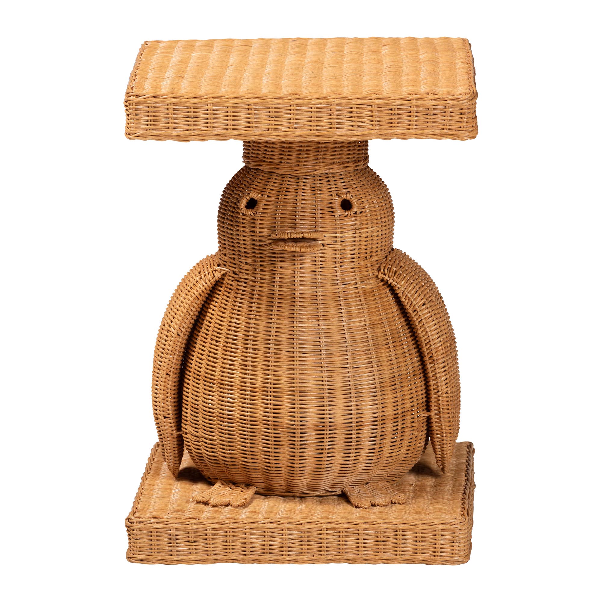 bali & pari Pembroke Penguin End Table - Handwoven Rattan Sculptural Accent Side Table with Platform Base