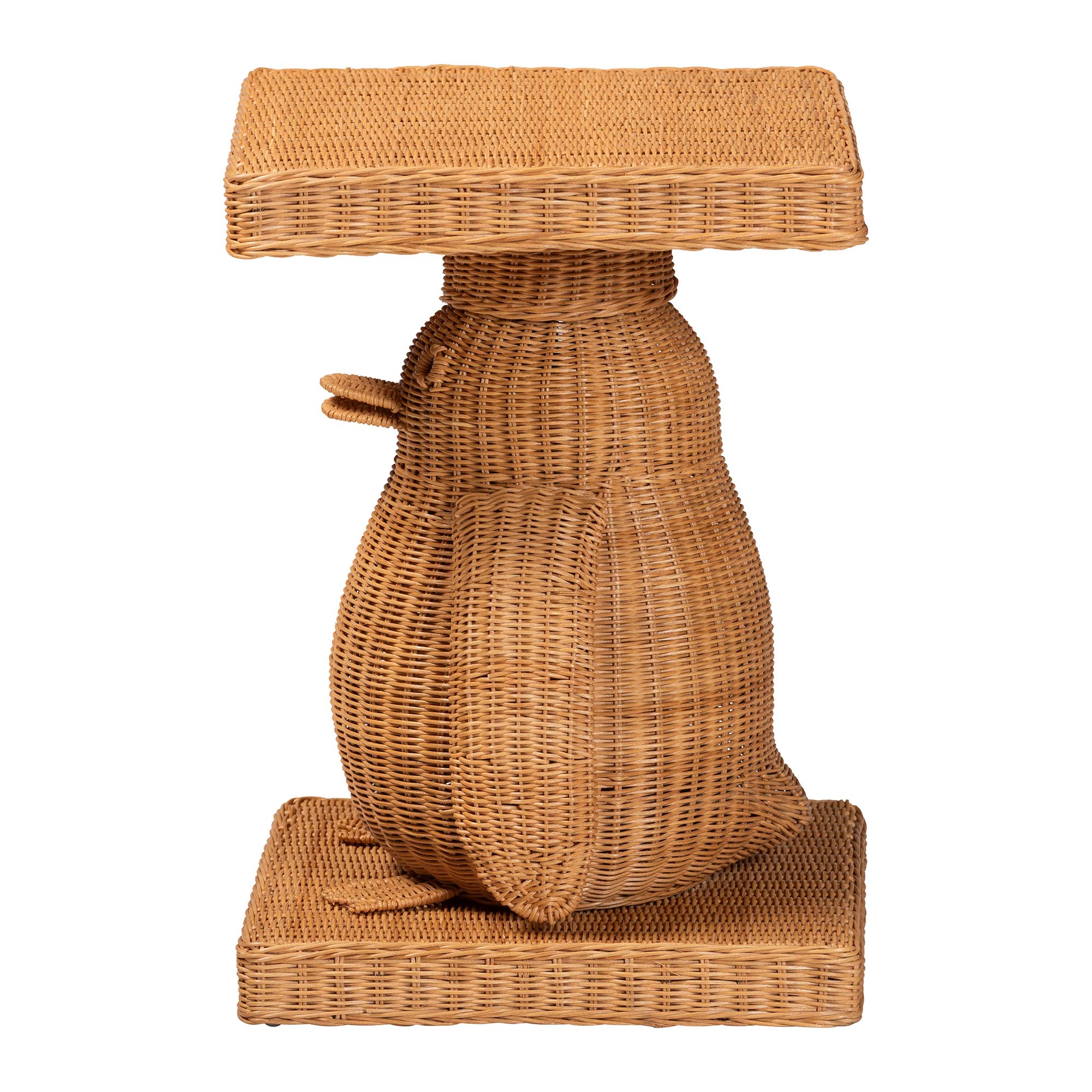 bali & pari Pembroke Penguin End Table - Handwoven Rattan Sculptural Accent Side Table with Platform Base
