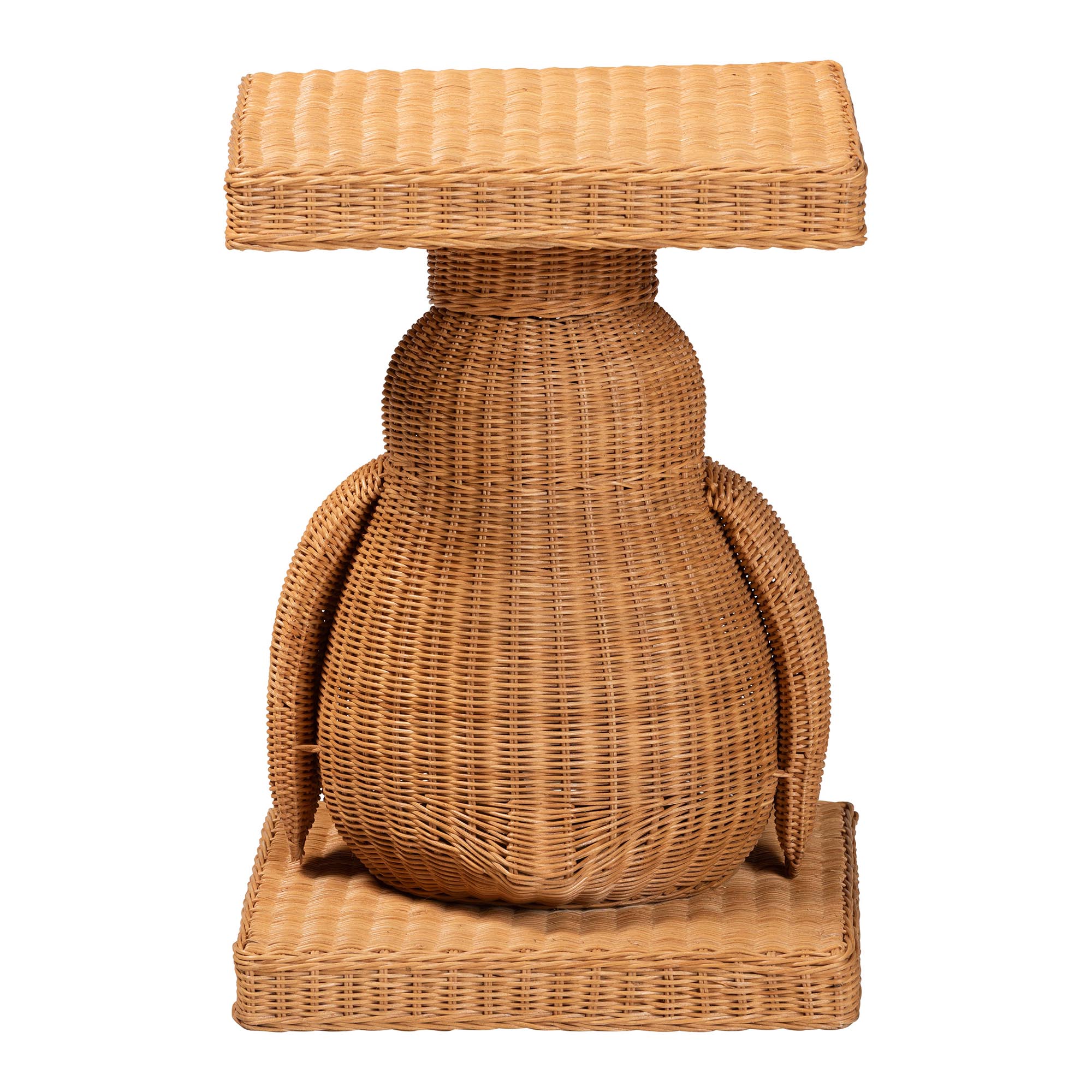 bali & pari Pembroke Penguin End Table - Handwoven Rattan Sculptural Accent Side Table with Platform Base