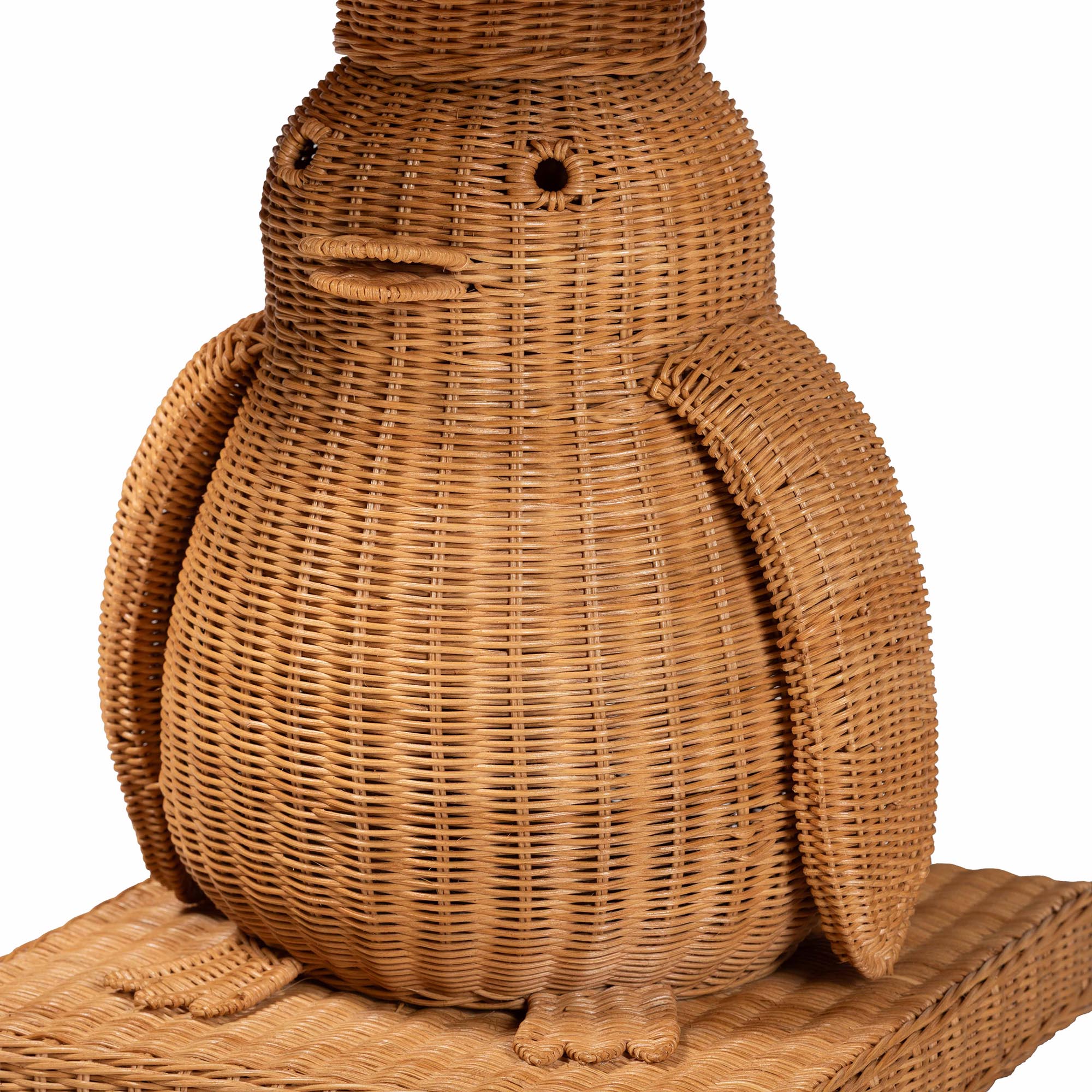 bali & pari Pembroke Penguin End Table - Handwoven Rattan Sculptural Accent Side Table with Platform Base