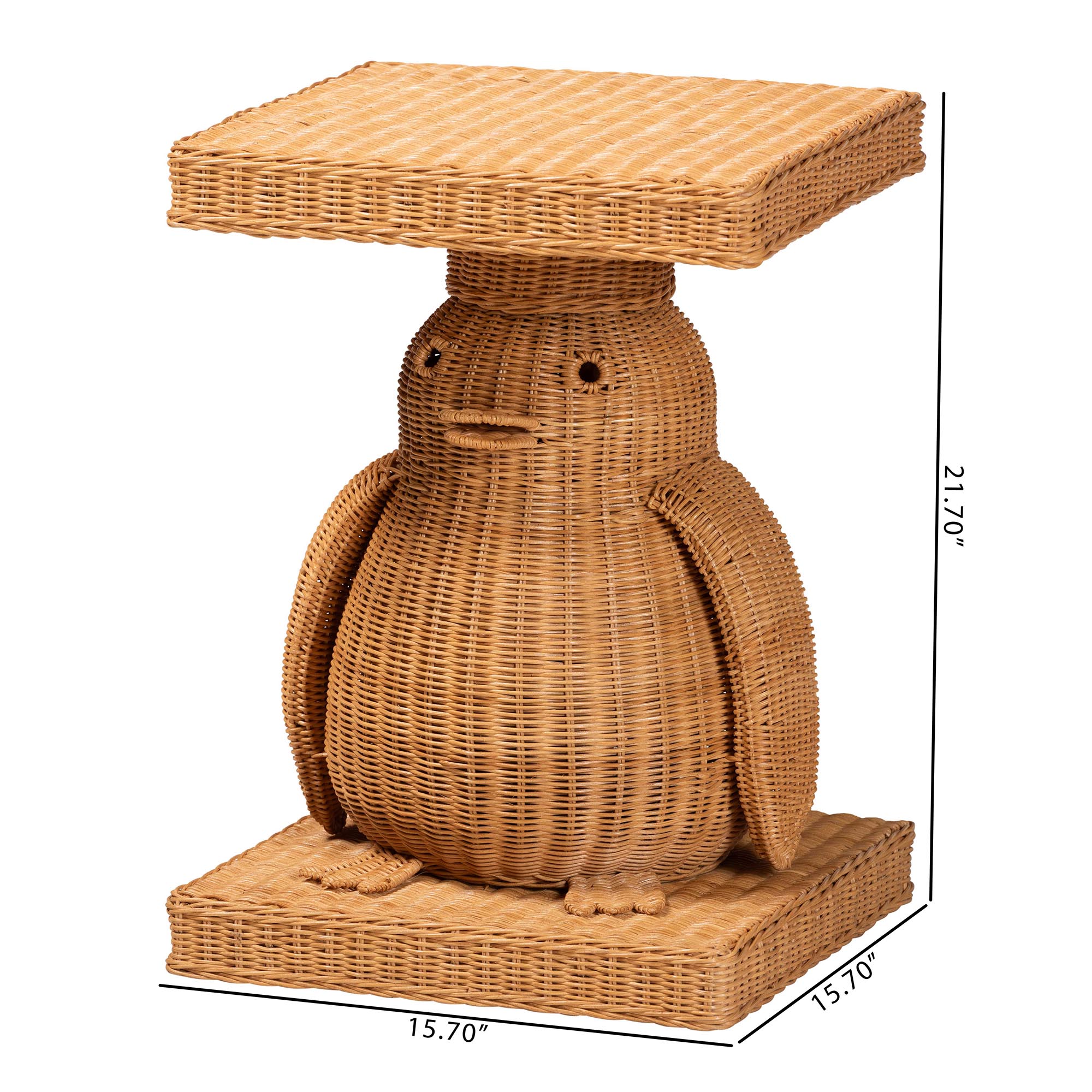 bali & pari Pembroke Penguin End Table - Handwoven Rattan Sculptural Accent Side Table with Platform Base